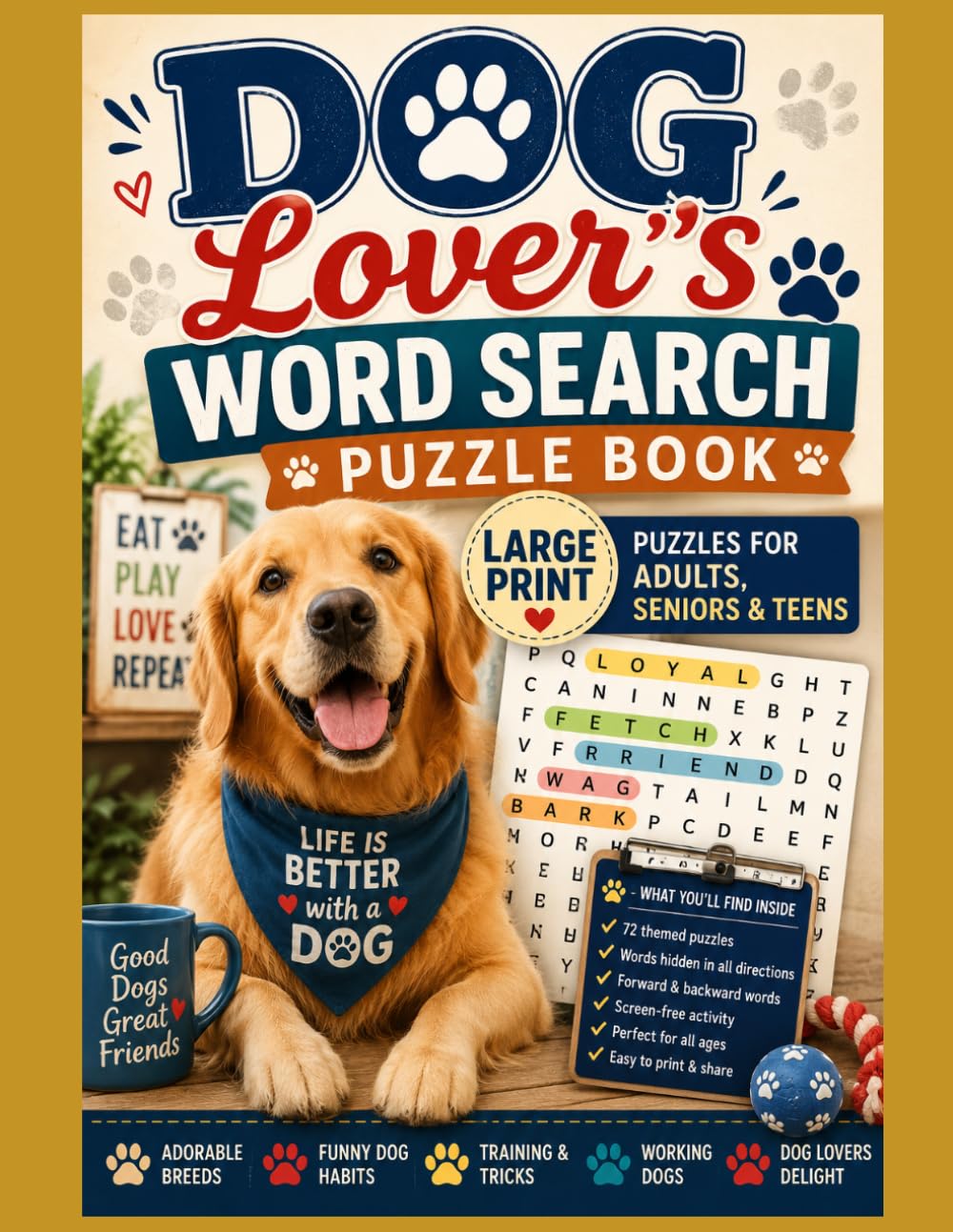 Dog Lover's Word Search Puzzle Book: Large Print Puzzles for Adults, Seniors & Teens