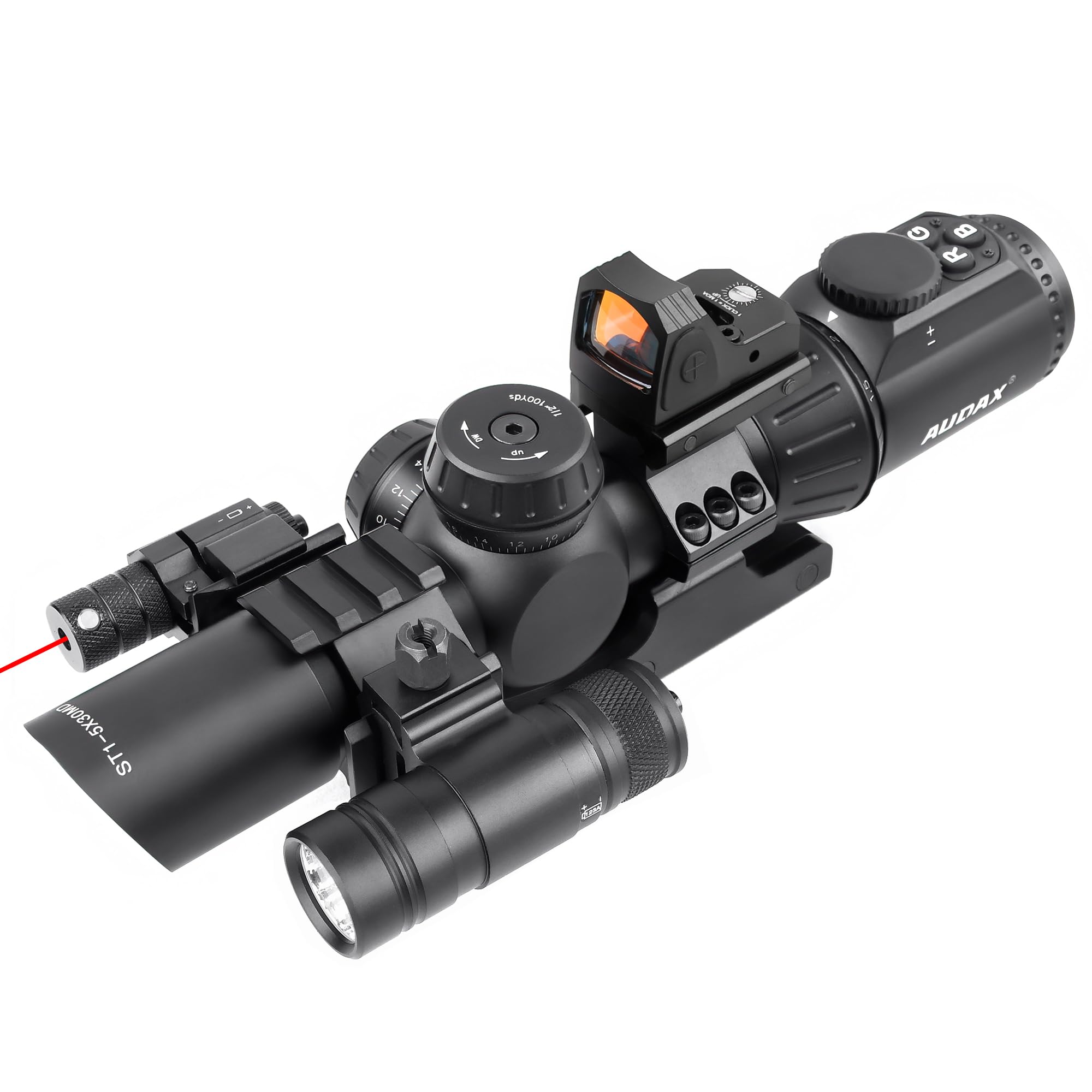 ST1-5X30L Rifle Scope Combo 1-5x30 Scope + Flashlight + Red Laser + Red Dot