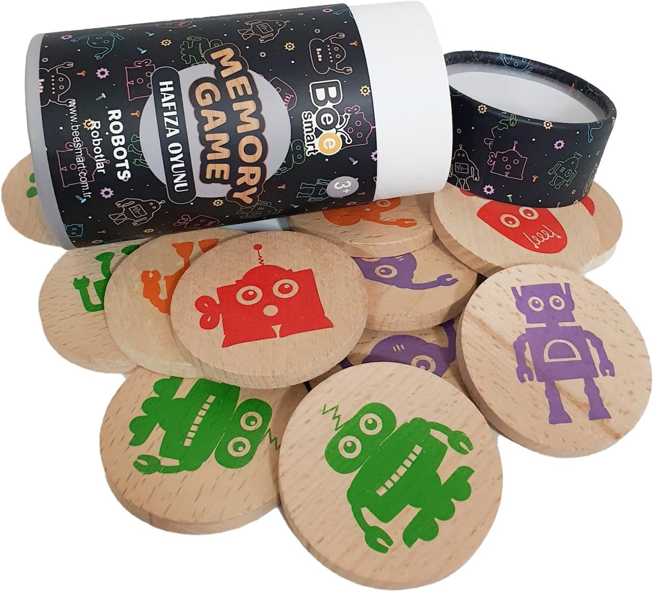 bee smart Wooden Memory Game – Matching Memory Game for Kids 3 and Up, 16Pcs | Educational Toy for Preschool Toddlers Board Games (Robots)