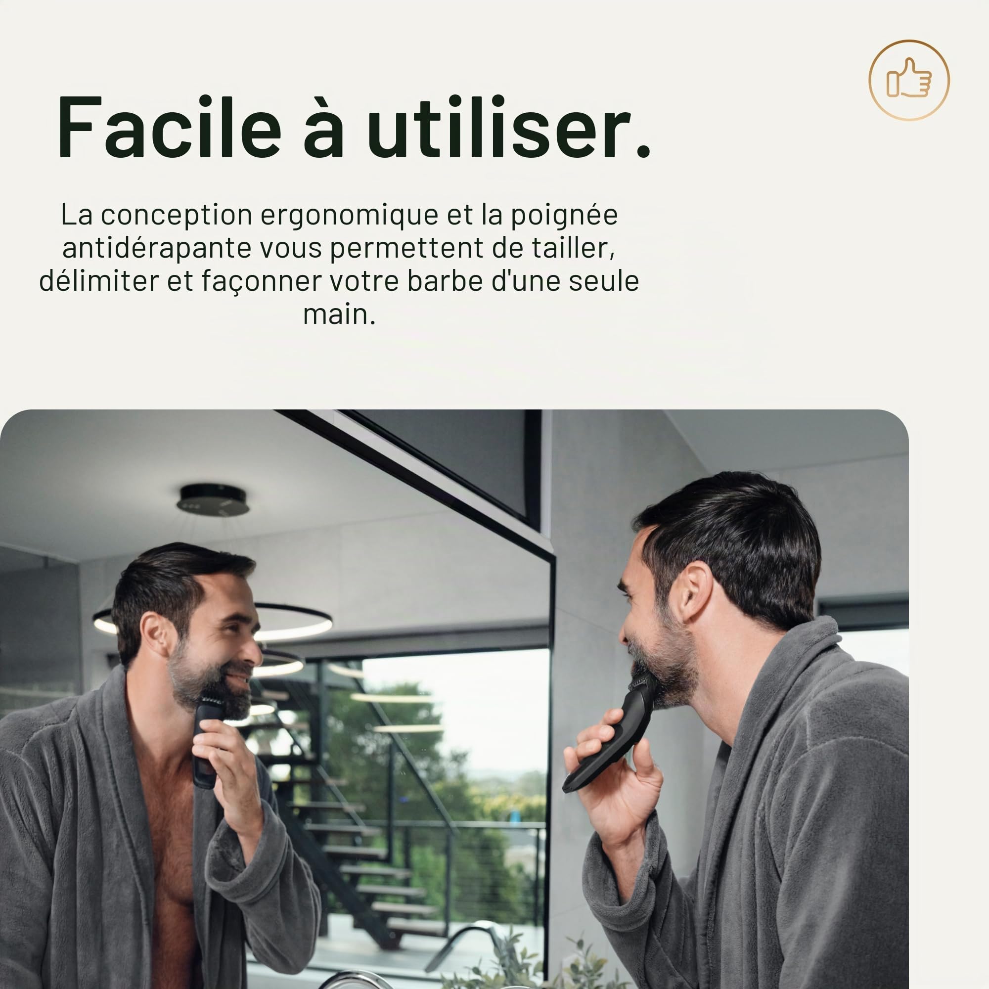 MANSCAPED® The Beard Hedger® PLUS, Tondeuse à barbe et moustache réglable pour homme avec 14 hauteurs de coupe (1–20 mm), lame en acier inoxydable, verrouillage de voyage, rechargeable par USB-C