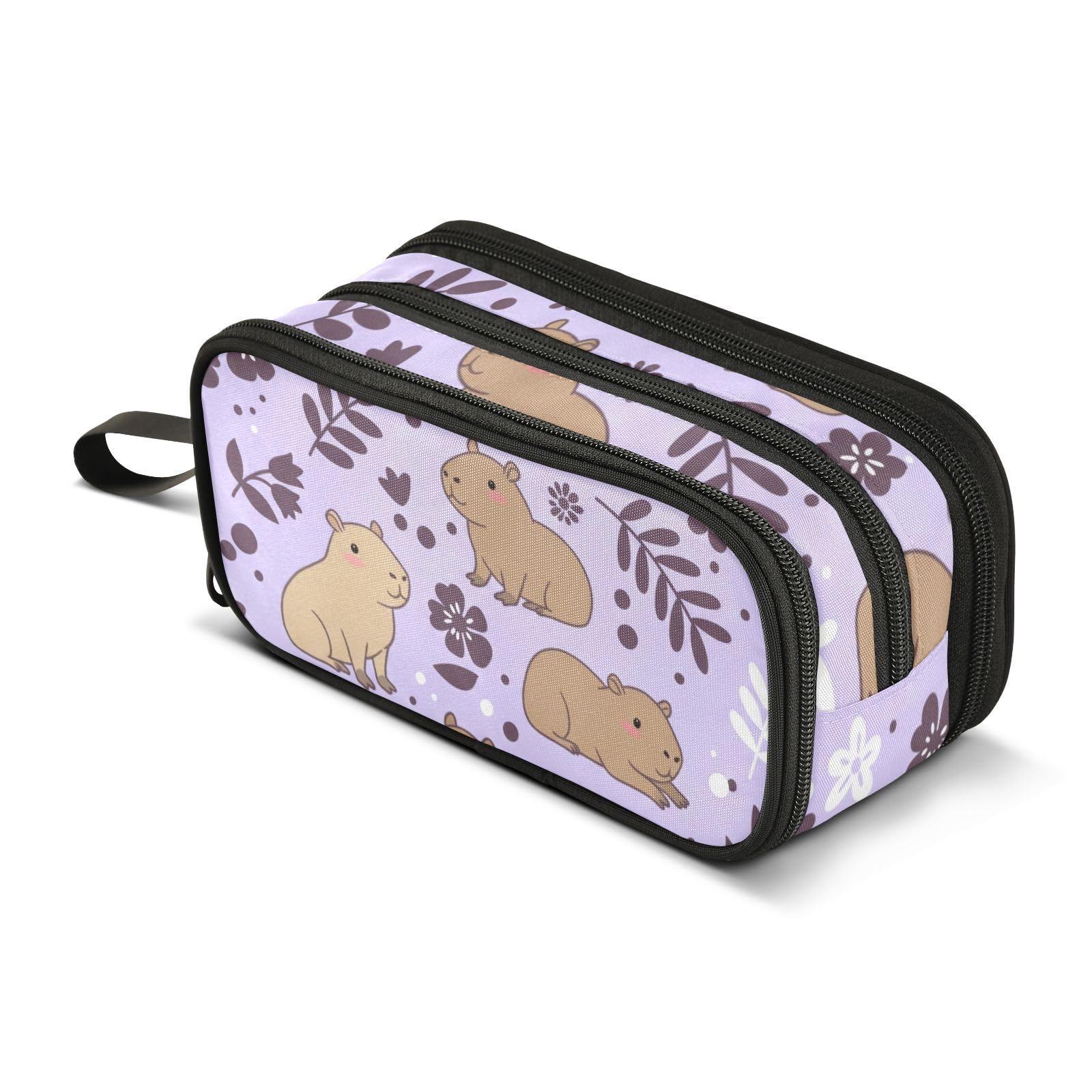 ISAOA Big Capacity Pencil Cases Capybara with Flowers Pouch Bag Large Pen Bag Stationery Bag for Girls Boys Student Adults Zipper Pencil Pouch