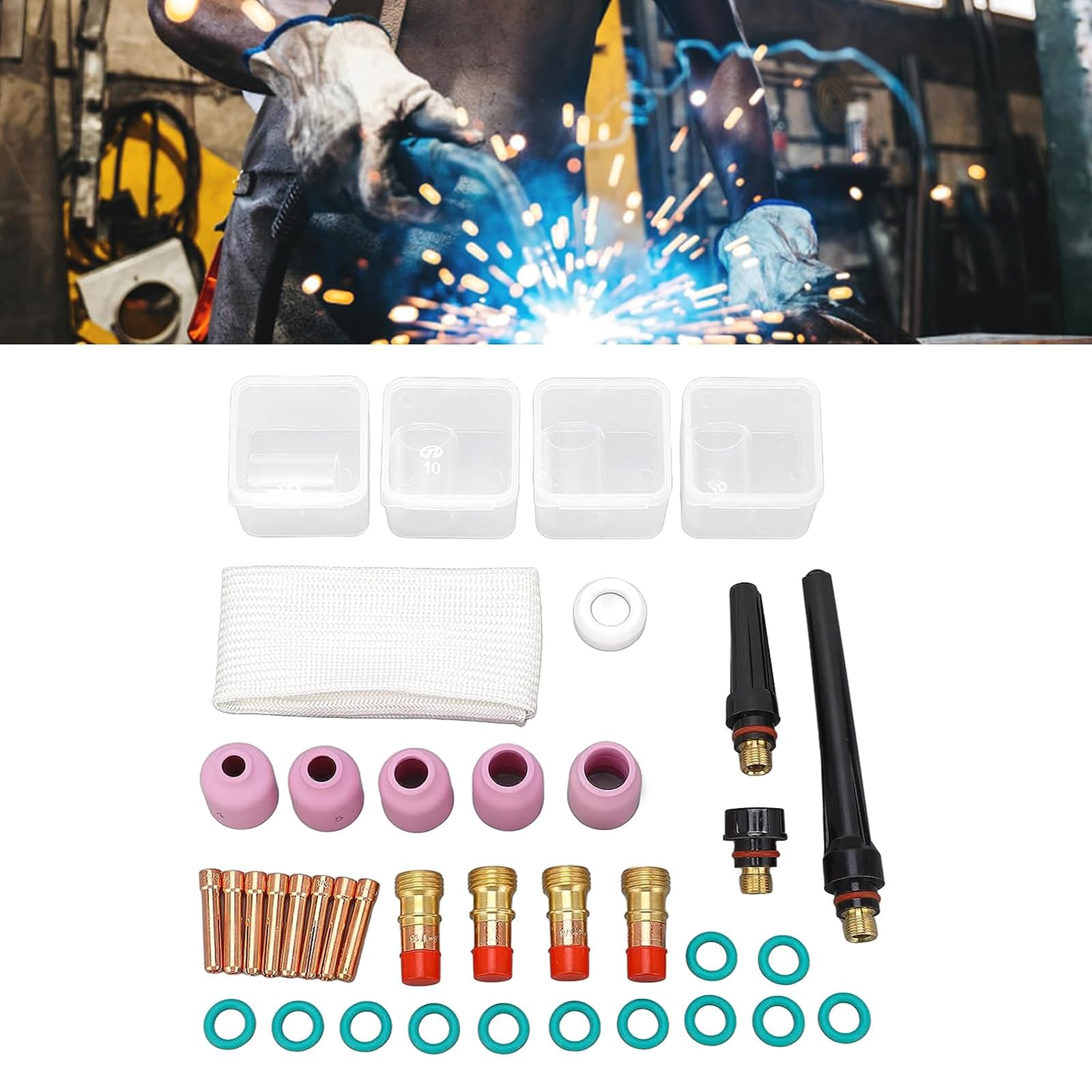 Set di Accessori per Saldatura,Set di Accessori per Saldatura TIG da 38 Pezzi per Pistole per Saldatura TIG WP17 18 26 Efficienza e Durata migliorate