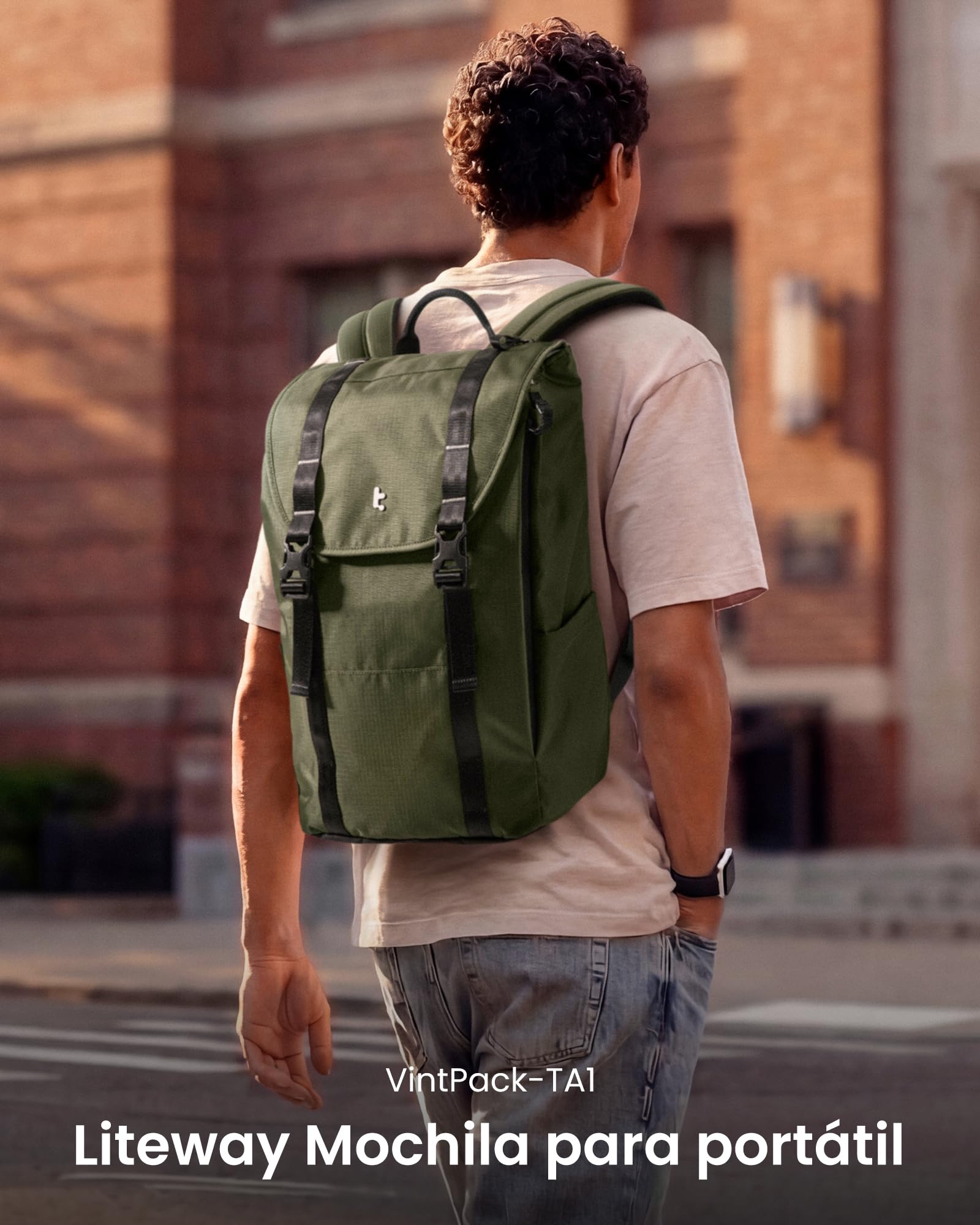 tomtoc Mochila para Portátil 22L, Mochila Vintage Ligera y Resistente al Agua para Escuela, Universidad, Trabajo, Viajes y Uso Diario, para Hombre y Mujer, Compatible con Portátiles de 13-16 Pulgadas