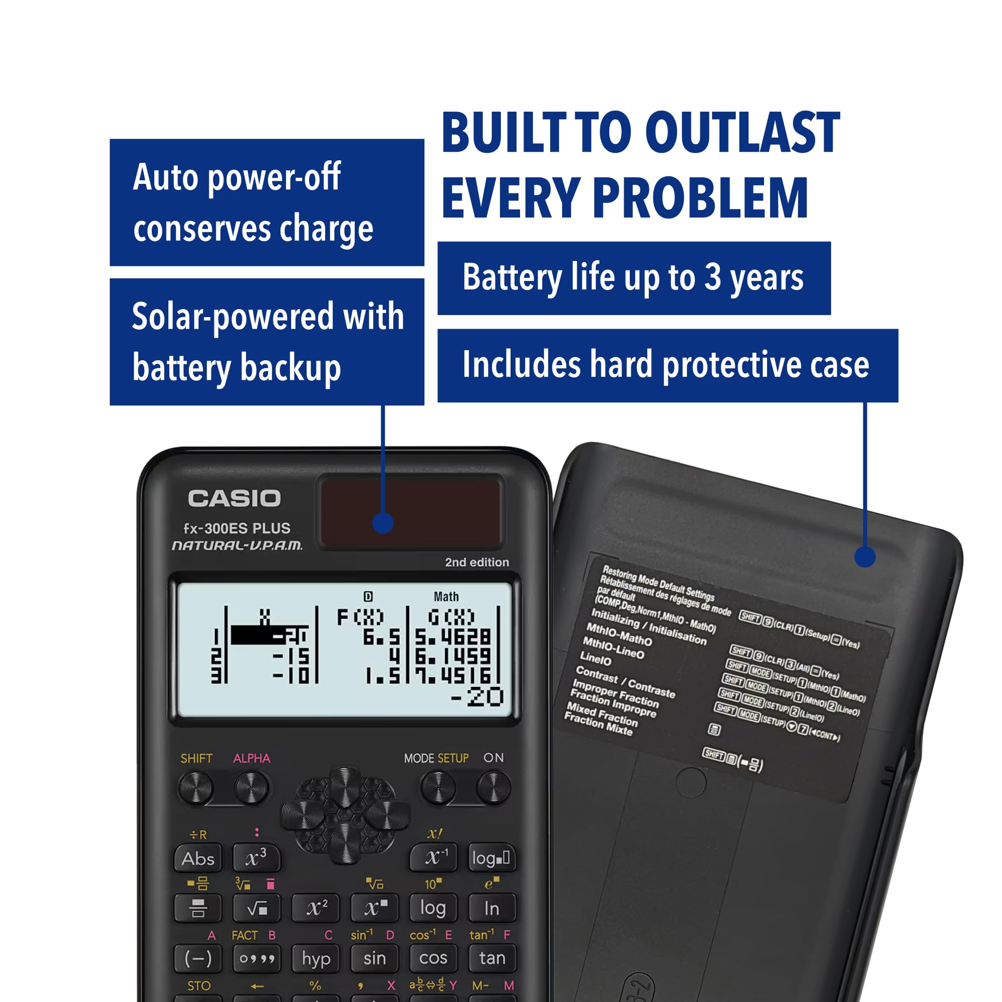 Casio fx-300ES Plus 2nd Edition Standard Scientific Calculator | 262 Functions Natural Textbook DisplaySM | Ideal for Middle High School Math Statistics & Algebra | Black product thumbnail 5