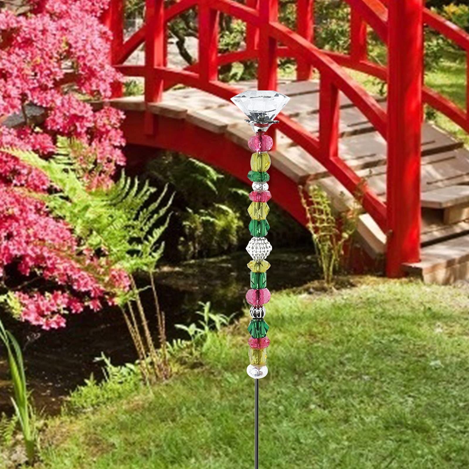 VIVIANYO HD Beaded Garden Stakes Colorful Crystal Stopper Top Fairy Stakes Ornament 12.5inch Decorative Antique Silver Bail Bead Insert Wands Sticks Yard Patio Plant Pot Flower Bed Art Craft (Clear)