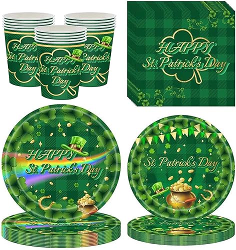 CheeseandU Juego de 96 platos y servilletas del día de San Patricio suministros de fiesta del día de San Patricio platos desechables de papel para
