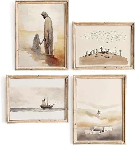 Vista 5 de Set of 4 Bible Story Wall Art, Christian Wall Art, Jesus Wall Decor, Christian Wall Decor, Scripture Wall Art, Christian Gifts for Women