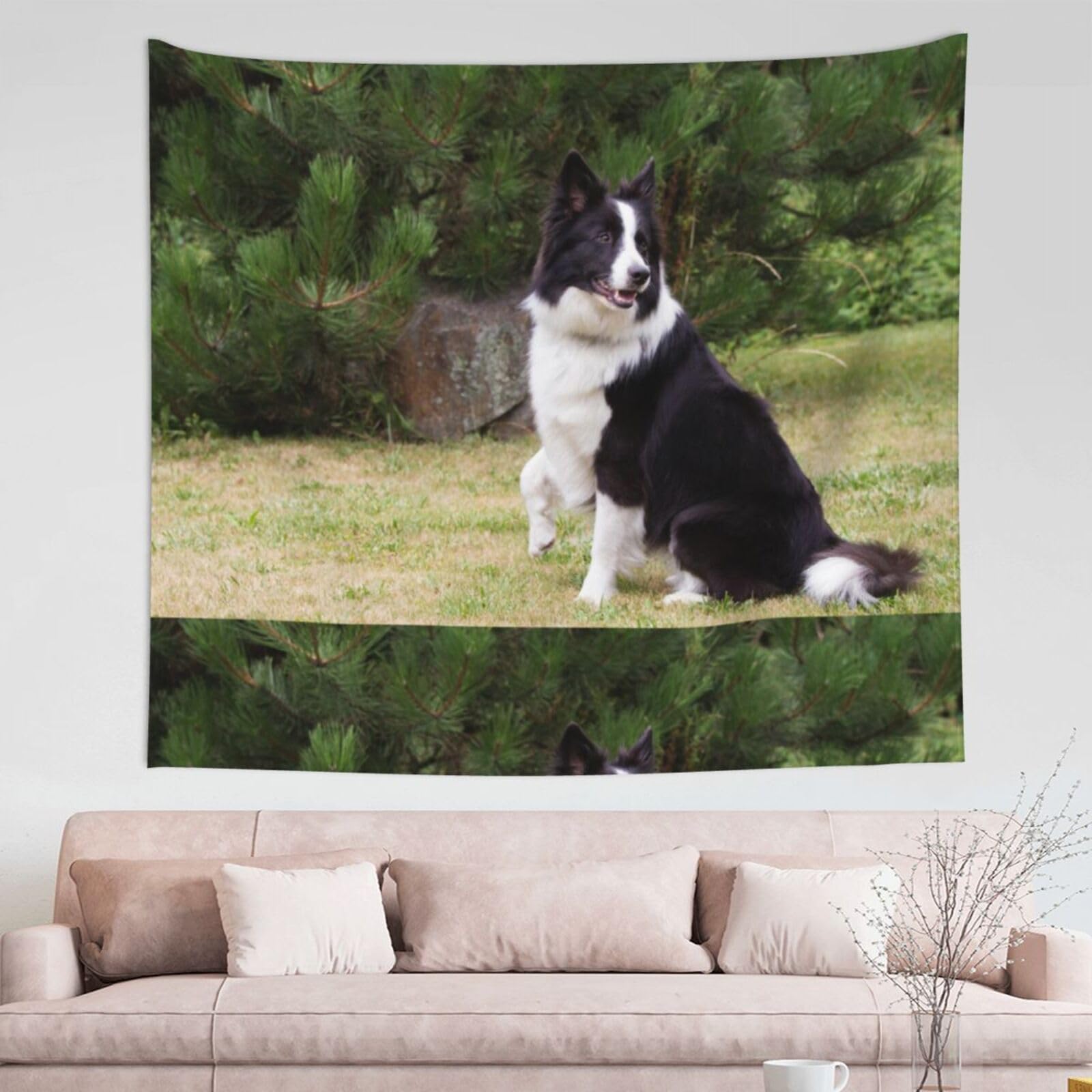 GRatka Tapestry, Bad Dog Border Collie Wall Tapestry Durable Wall Decoration Tapestry For Living Room Bedroom152X130 CM