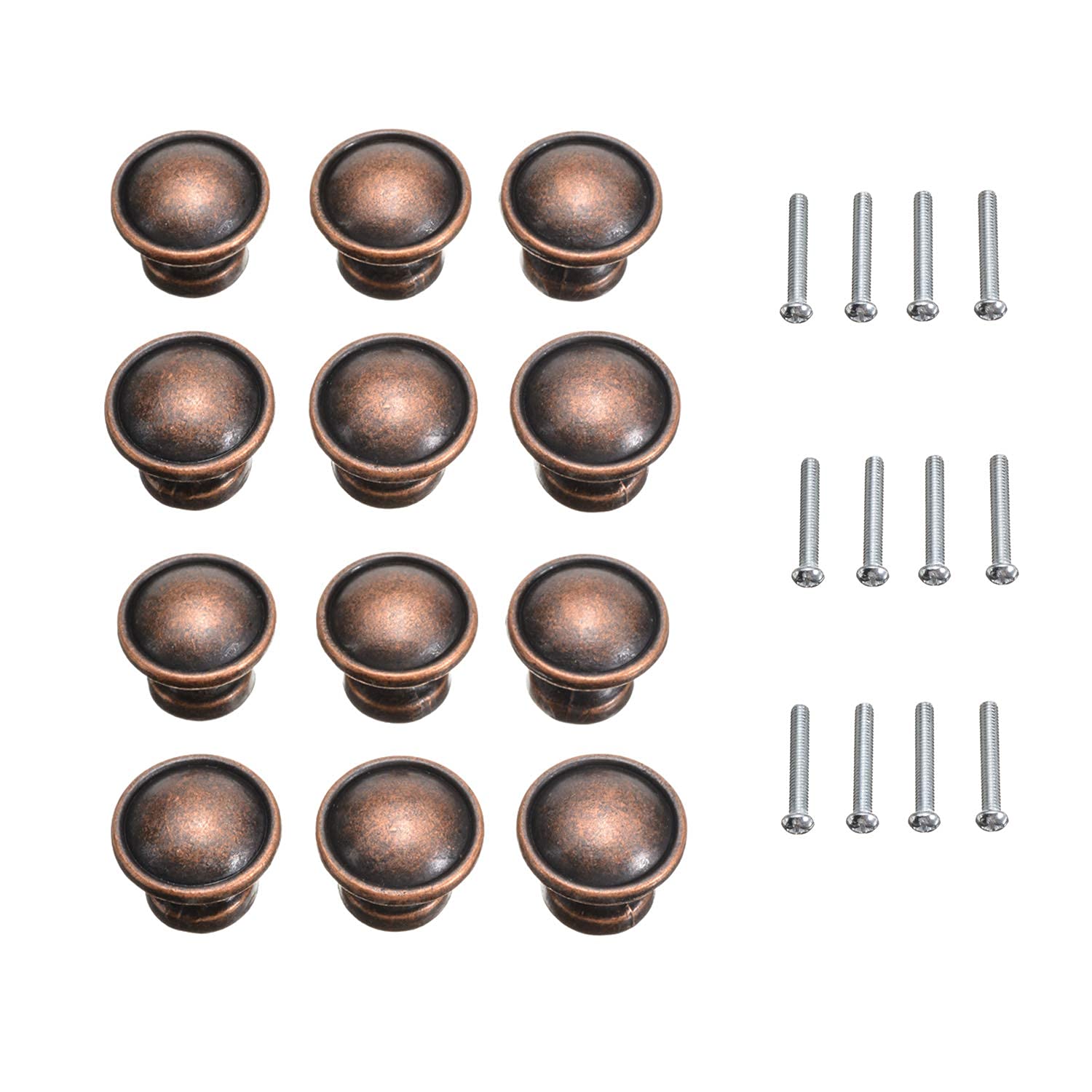 Küchentürgriffe, Knauf, Ziehgriff, Retro-Türknäufe, Kupfer, 12 Stück, Vintage, Antik-Optik, runde Ziehgriffe für Kommode, Küchenschrank, Schrank, Kleiderschrank, 25 mm Griff