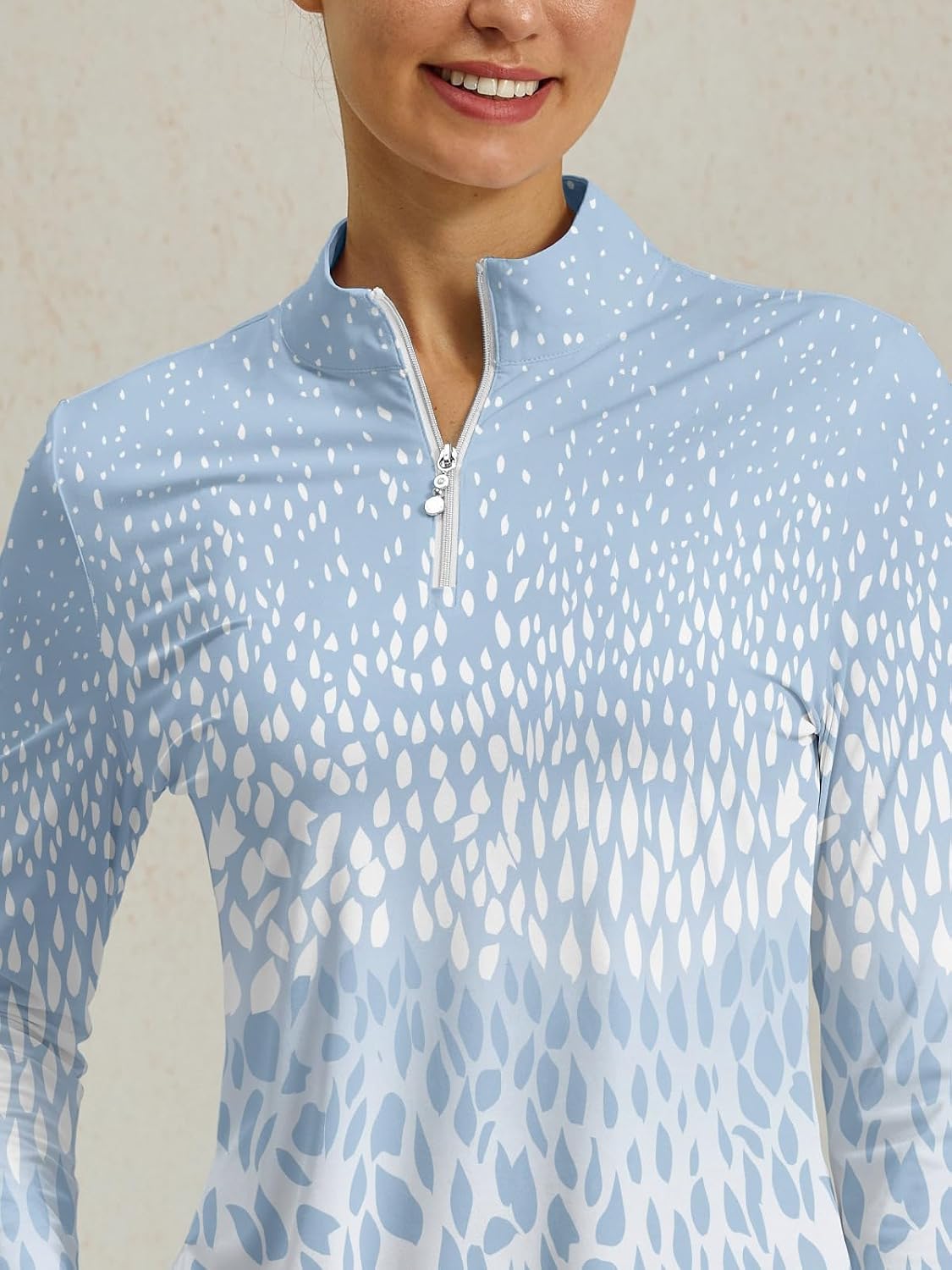 Womens Golf Polo Shirts Long Sleeve Quarter Zip Pullover Shirt for Women Ladies Printed Athletic Tops with Ruffled Hem