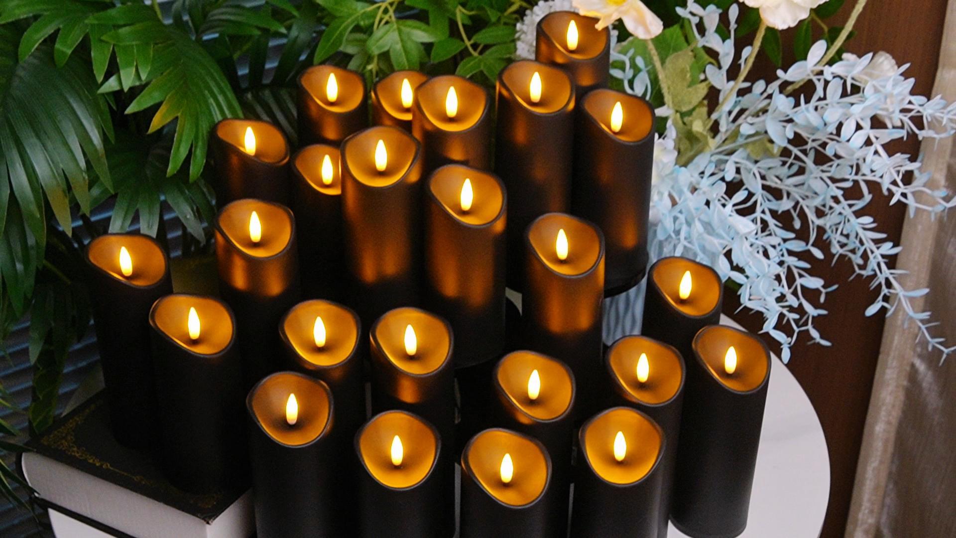 Image of 72 Pack Flameless LED Pillar Candles with Remote Controls, Battery Operated Candles with Timer Function, Dimmable Flickering 3D Wick for Wedding Centerpieces, Events, Parties and Home Decor (Black)