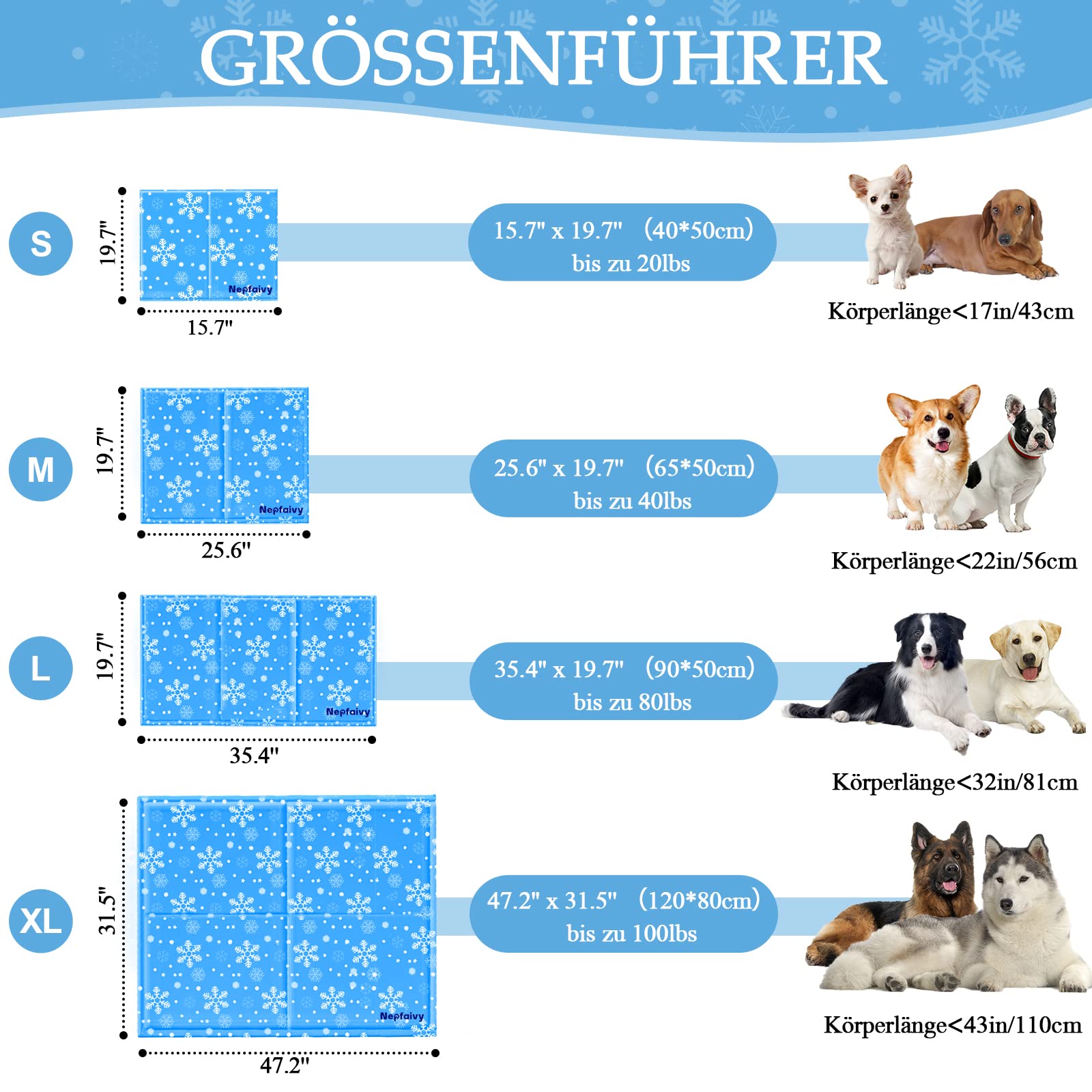 Nepfaivy Kühlmatte Kühldecke für Hund und Katze - Hunde Kühlmatte Selbstkühlend mit Ungiftiges Gel, Hundekühlmatte Katzen Kaltgelpad für kleine Haustiere oder Mensch, 40x50cm