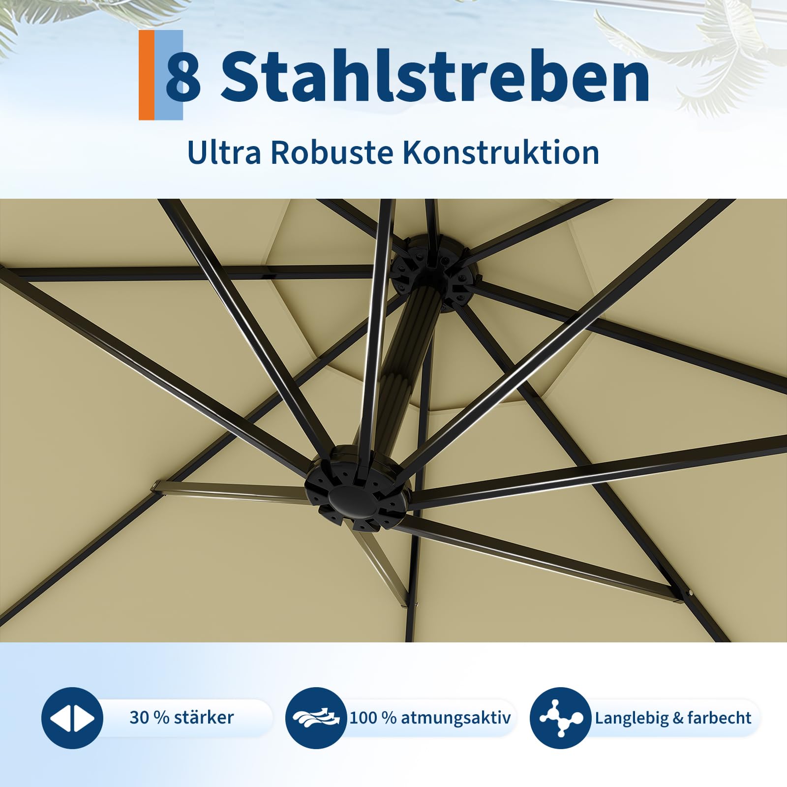 GarveeLife Sonnenschirm Ø 300 cm, Ampelschirm mit Kurbel | Sonnenschirm mit Ständer & Windschutz | Gartenschirm UV-Schutz wasserdicht | Kurbelschirm für Terrasse & Balkon