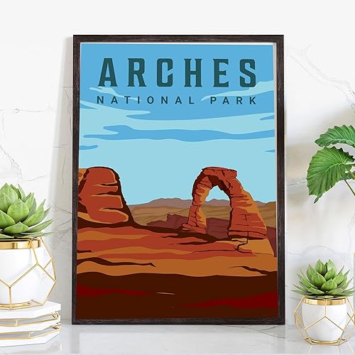 Miniatura 11 de Póster del Parque Nacional Arches, impresiones artísticas de pared de los parques nacionales de los arcos, póster de viaje retro de Utah, pósteres