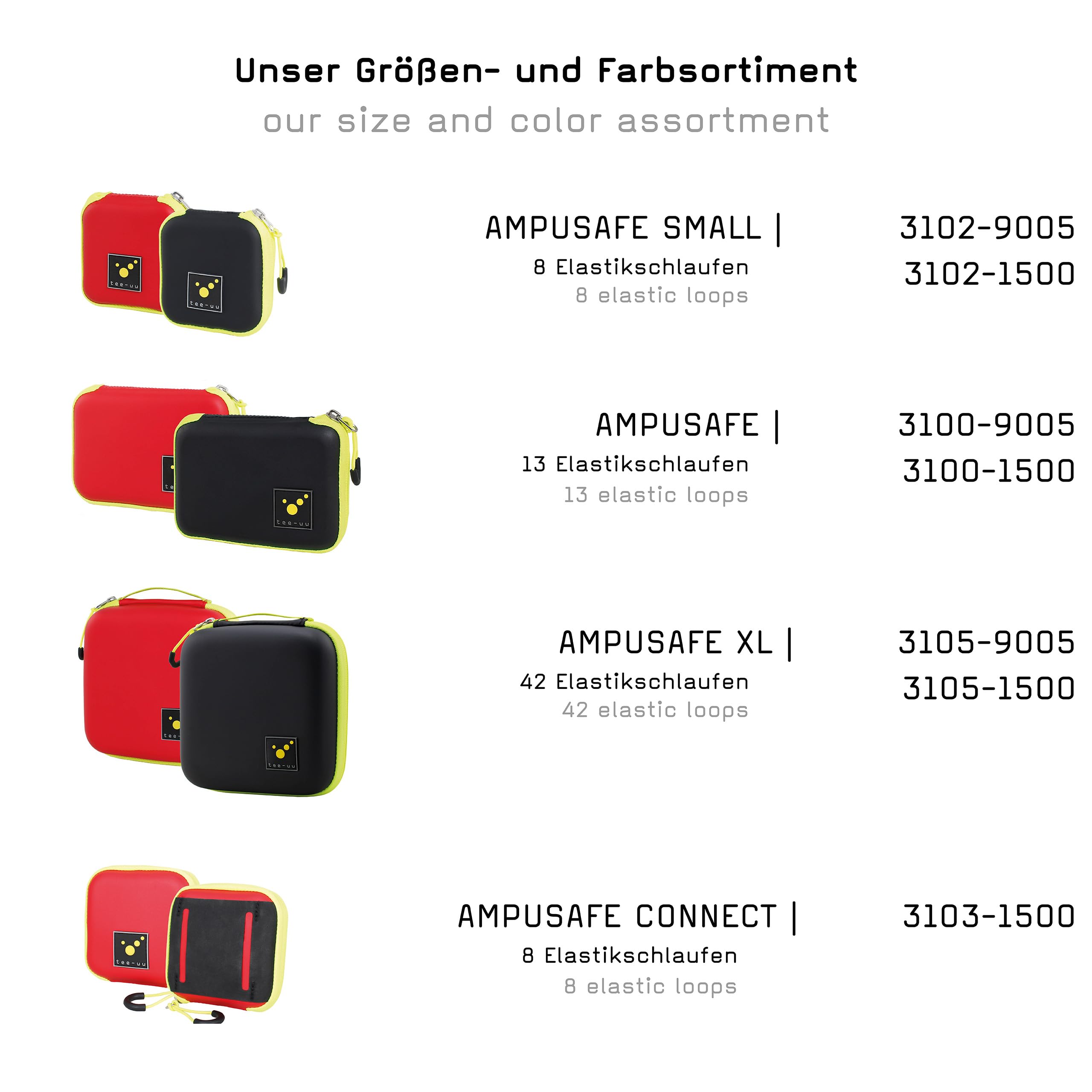 tee-uu AMPUSAFE Regular | 13 passanti elastici in due misure | robusti | compatti, Colore: rosso, Ampullarium