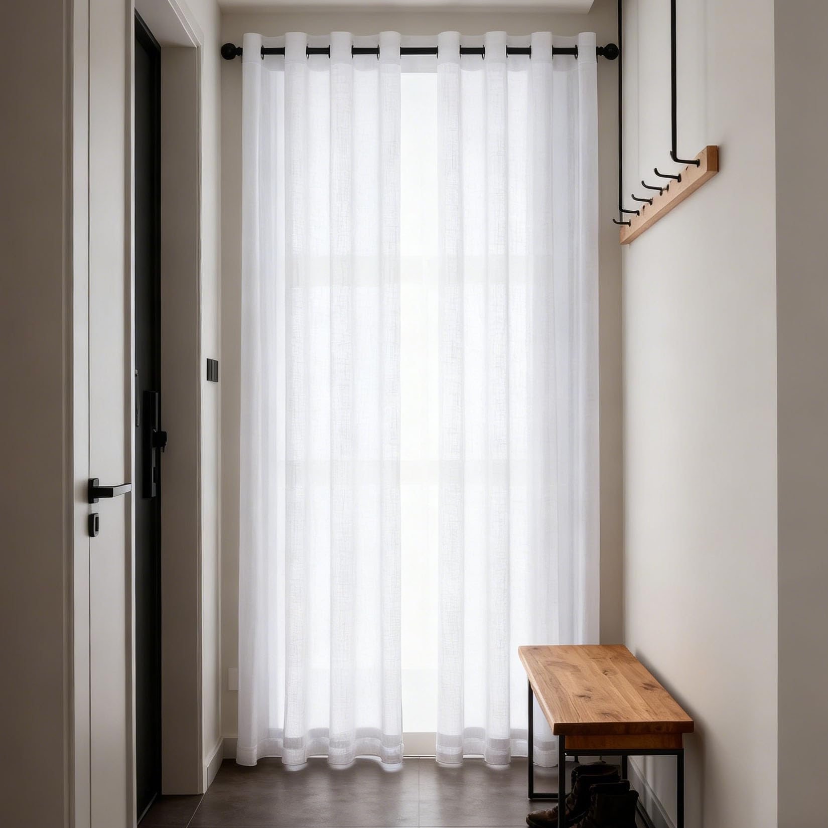 Rideaux voilages 260x245 cm blanc semi-transparent et lisse pour grand salon