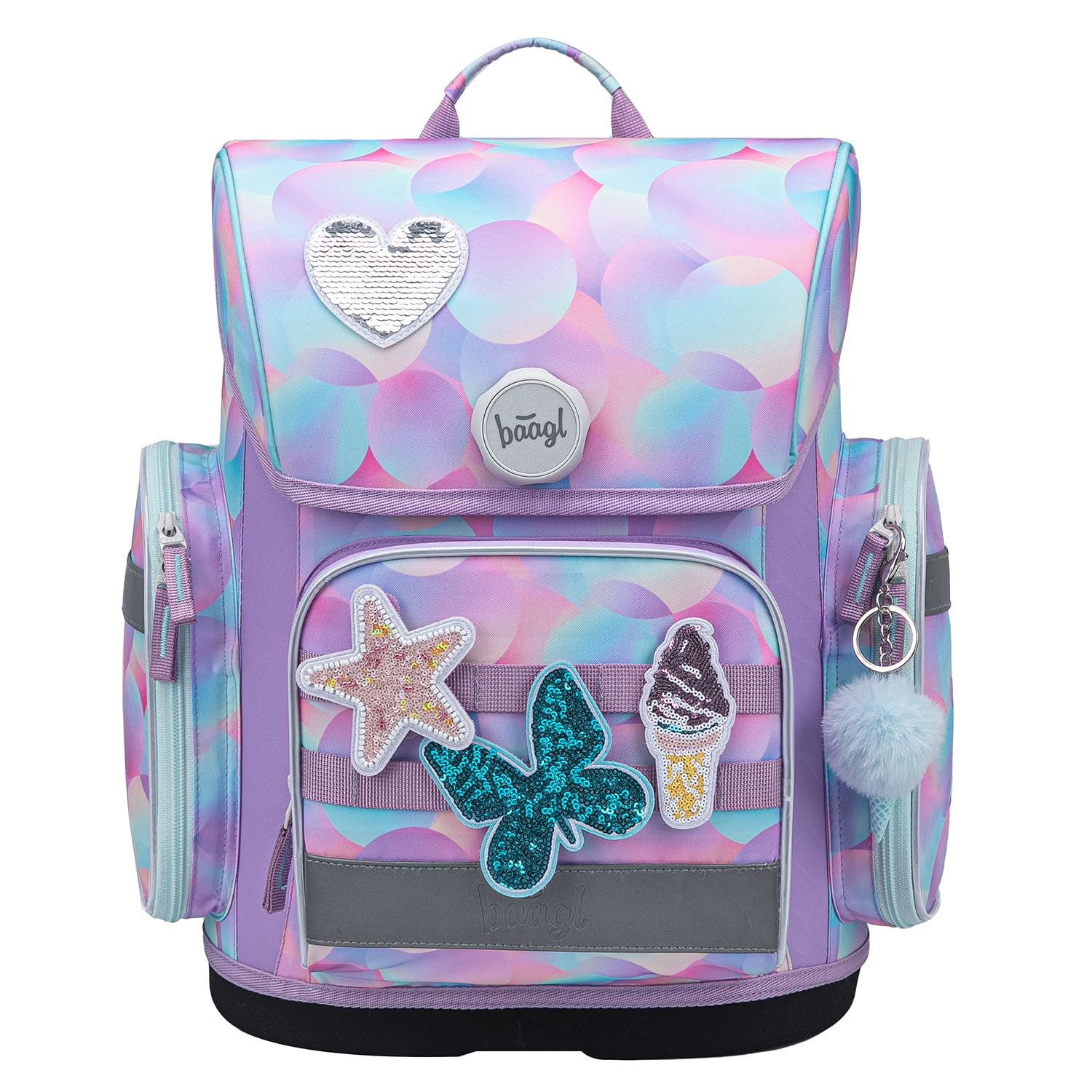 Baagl Juego de 5 Mochilas Escolares para niños y niñas (Mochila Escolar Ergo para 1ª Clase, Estuche, Bolsa de Gimnasio, Delantal, Bolsa de Pecho), Mochila Escolar ergonómica, 19 l, Candy, Juego de
