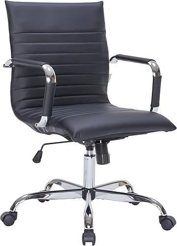LeisureMod Silla de oficina ergonómica negra con soporte lumbar, silla de escritorio ejecutiva giratoria, piel sintética, altura ajustable, ruedas
