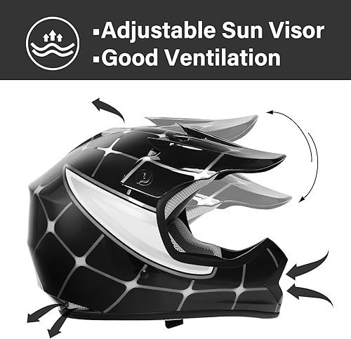 Miniatura 8 de TCMT Dot - Casco juvenil de motocross todoterreno para motocicleta, casco de araña negra, casco juvenil, motocross, ATV + gafas + guantes S