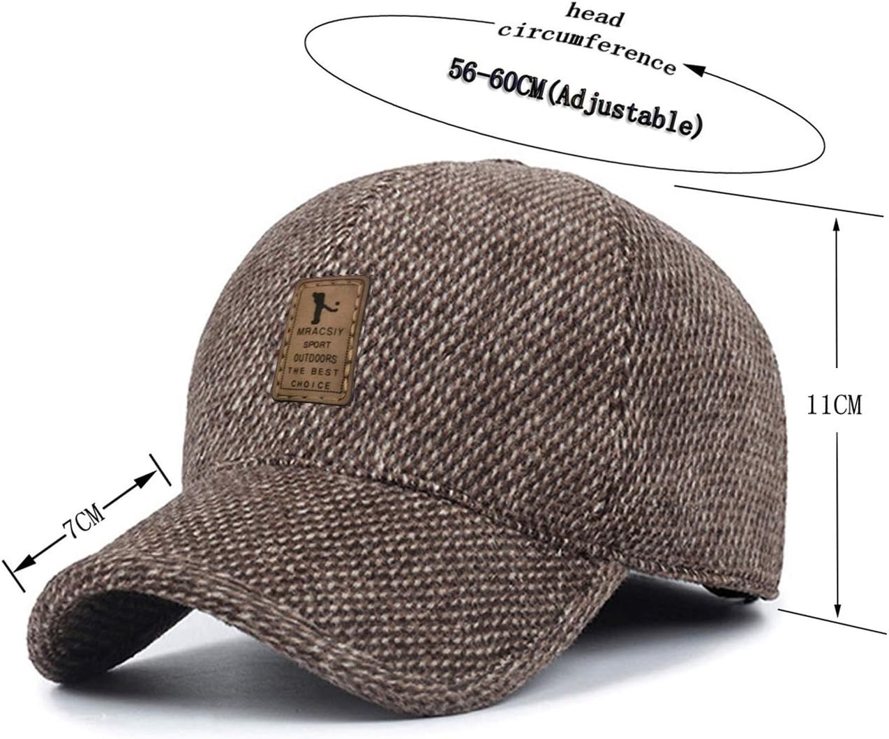 Mens Baseball Cap Winter Caps for Head Circumference 56-60cm image 3