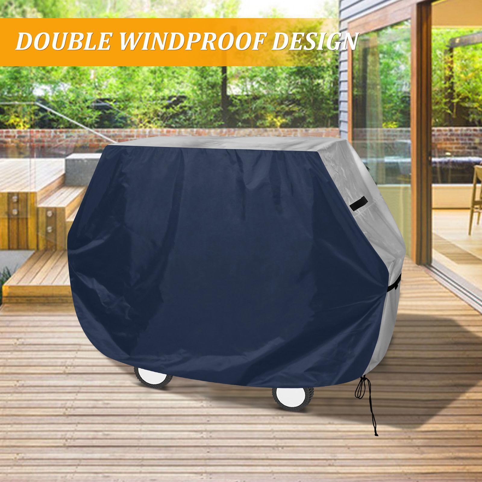 Cubierta impermeable para parrilla de barbacoa, a prueba de polvo, revestimiento plateado anti-UV, protección de parrilla de gas resistente, accesorios de barbacoa al aire libre azul marino