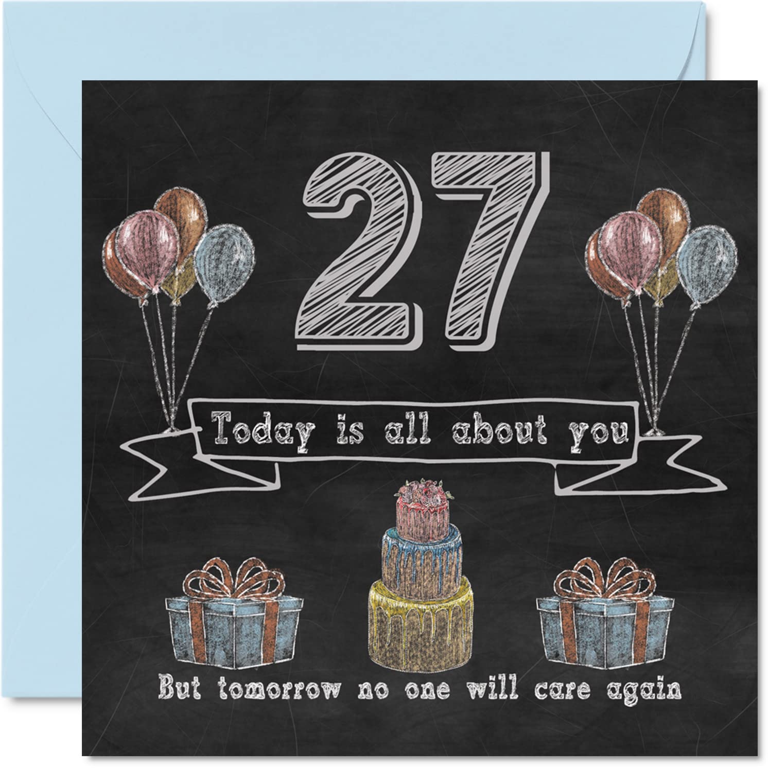 Funny 27th Birthday Cards for Men Woman - Chalk Blackboard - Happy Birthday Card for Nephew Daughter Son Sister Brother Auntie Niece Uncle Cousin, 145mm Humour Banter Greeting Cards