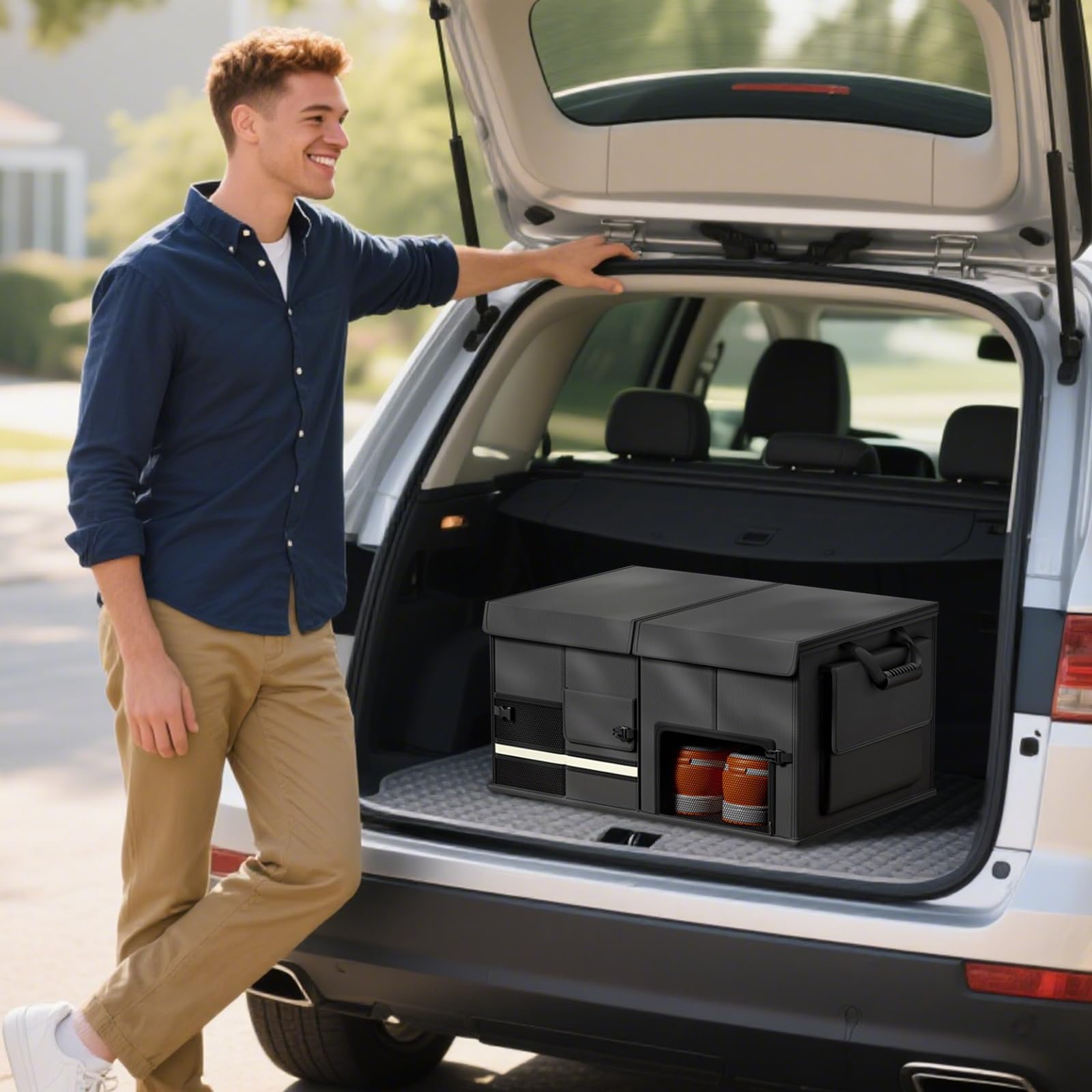 Ergocar Oxford Fabric Bagażnik Organizer Duża Pojemność Do Wnętrza Samochodu Akcesoria, Składana Torba Wielokomorowa, Nadaje się do Samochodów, Suv, Van i Samochodów