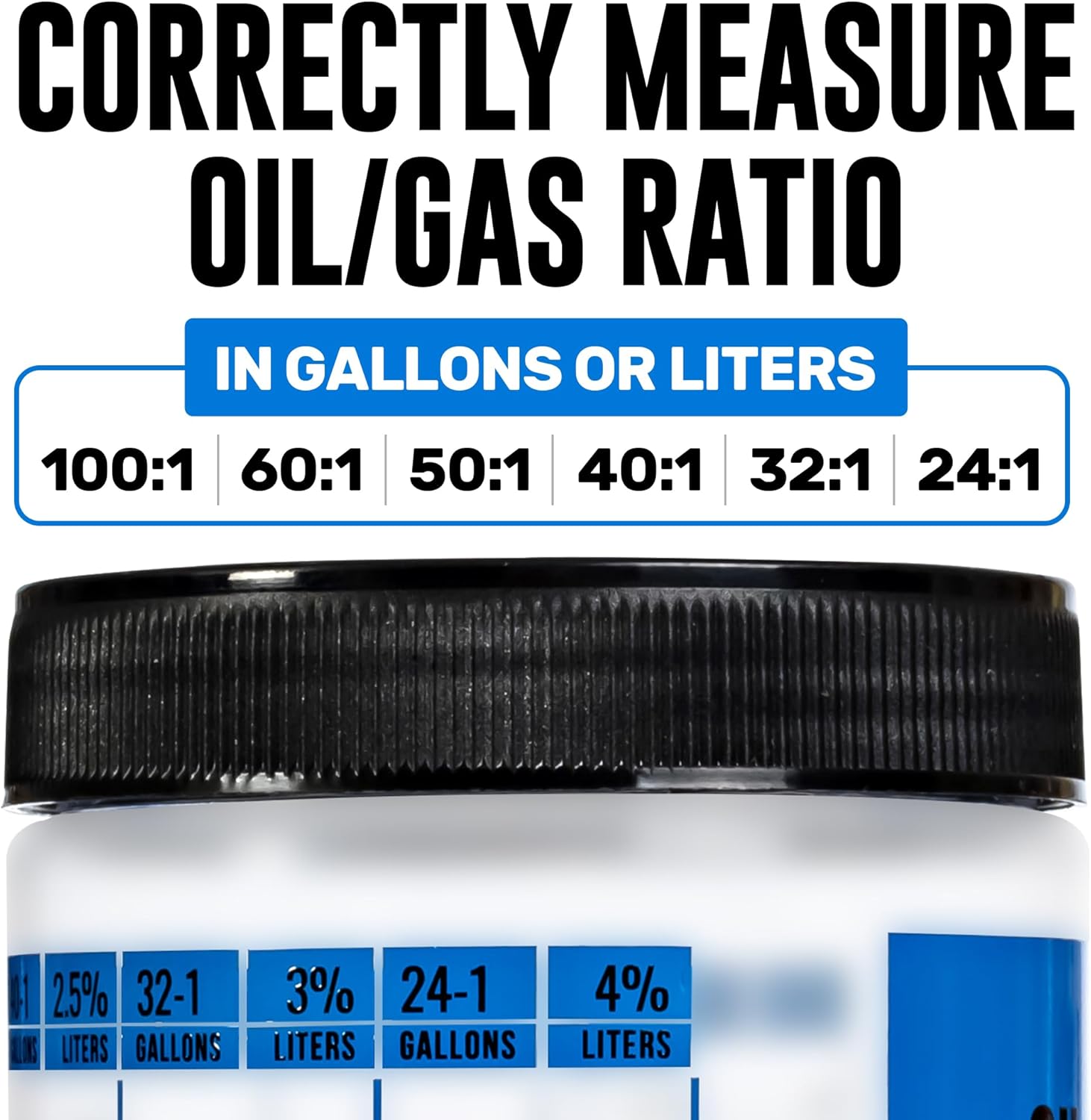 [2-Pack] Wide Mouth Oil / Gas Measuring Bottle - Reusable Mixing Bottle For Two Stroke Engines - Six Different Ratios & Smudge-Proof Measurements in Gallons & Liters - Mix Oil / Fuel Hundreds of Times