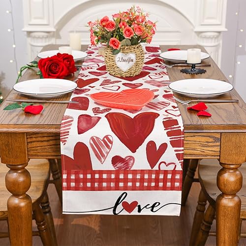 Miniatura 3 de Siilues Camino de mesa de San Valentín decoración de corazón dulce para el día de San Valentín camino rojo de San Valentín para mesa decoración de