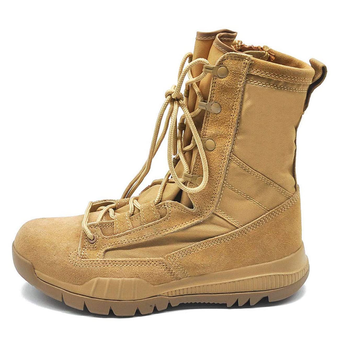 Stivali Militari Tattici da Uomo Stivali Militari Impermeabili in Pelle Scamosciata Stivali Alti da Combattimento Leggeri con Lacci Alti con Cerniera Laterale,Brown-40(UK 7)