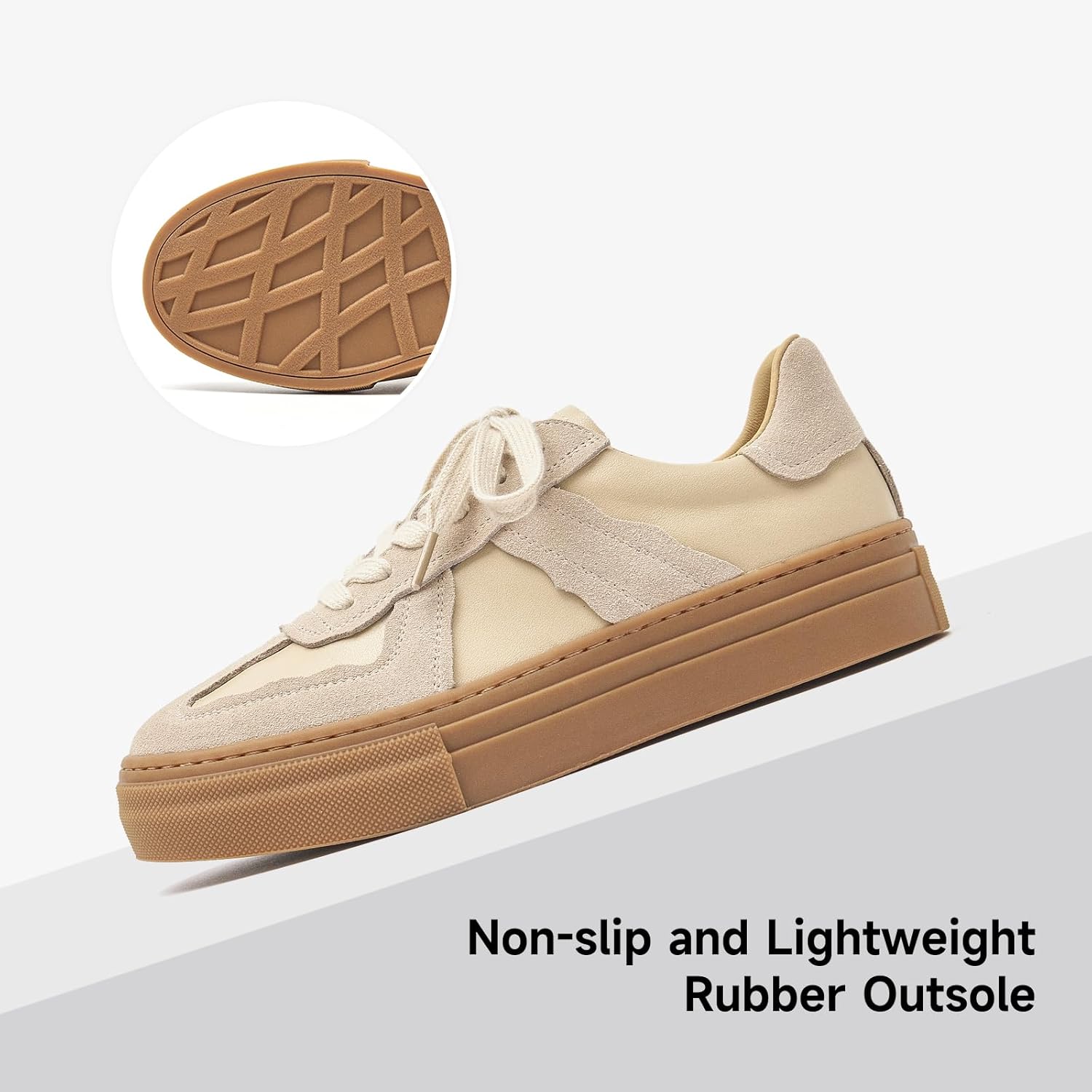 BEAU TODAY Women's Fashion Sneakers,Leather Lace Up Platform OG Sneakers,Retro Comfortable Casual Tennis Walking Runnig Trainer Shoes - Image 7