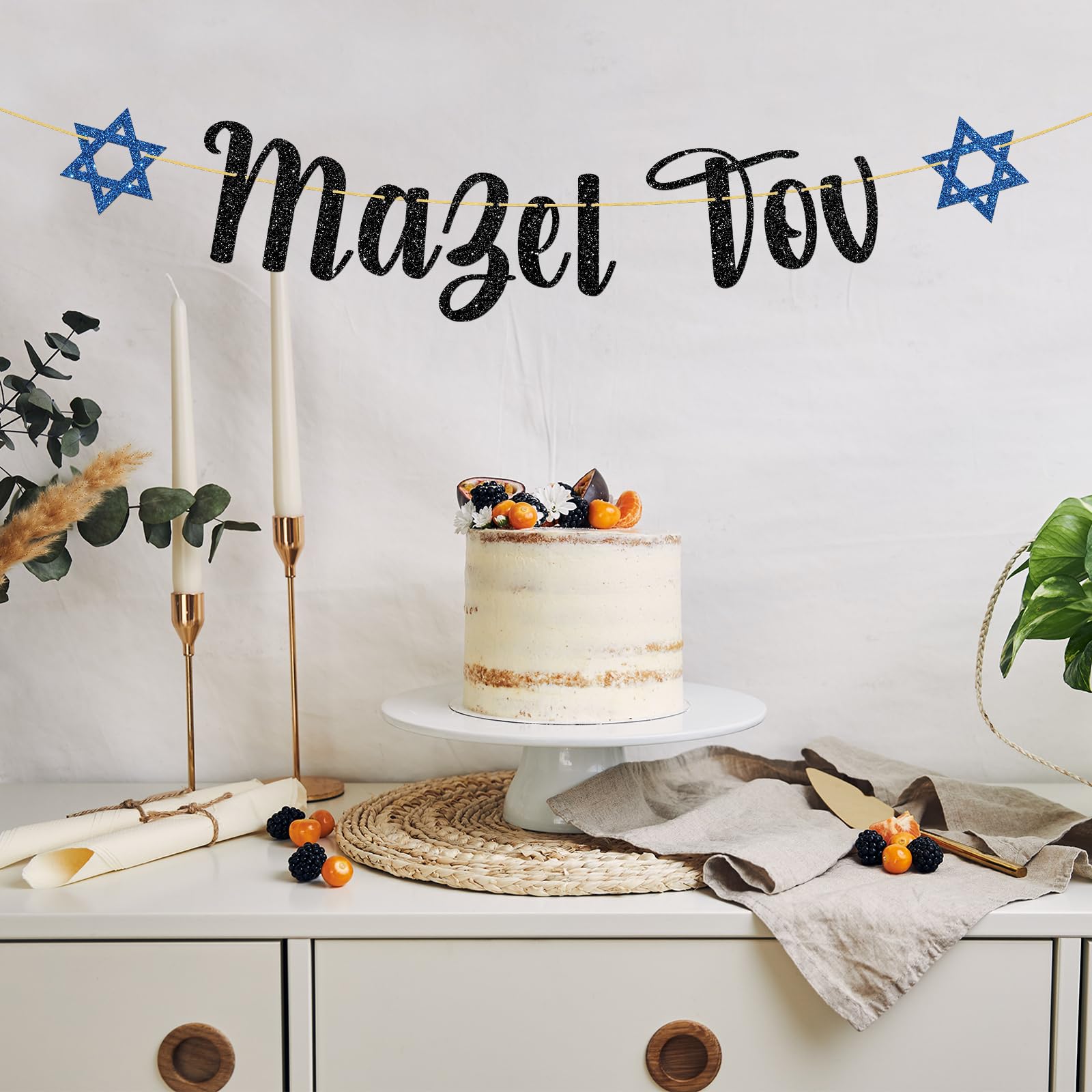 250 Mazel Tov Stickers Roll - Bar Mitzvah & Bat Mitzvah Jewish Party Favors In Black