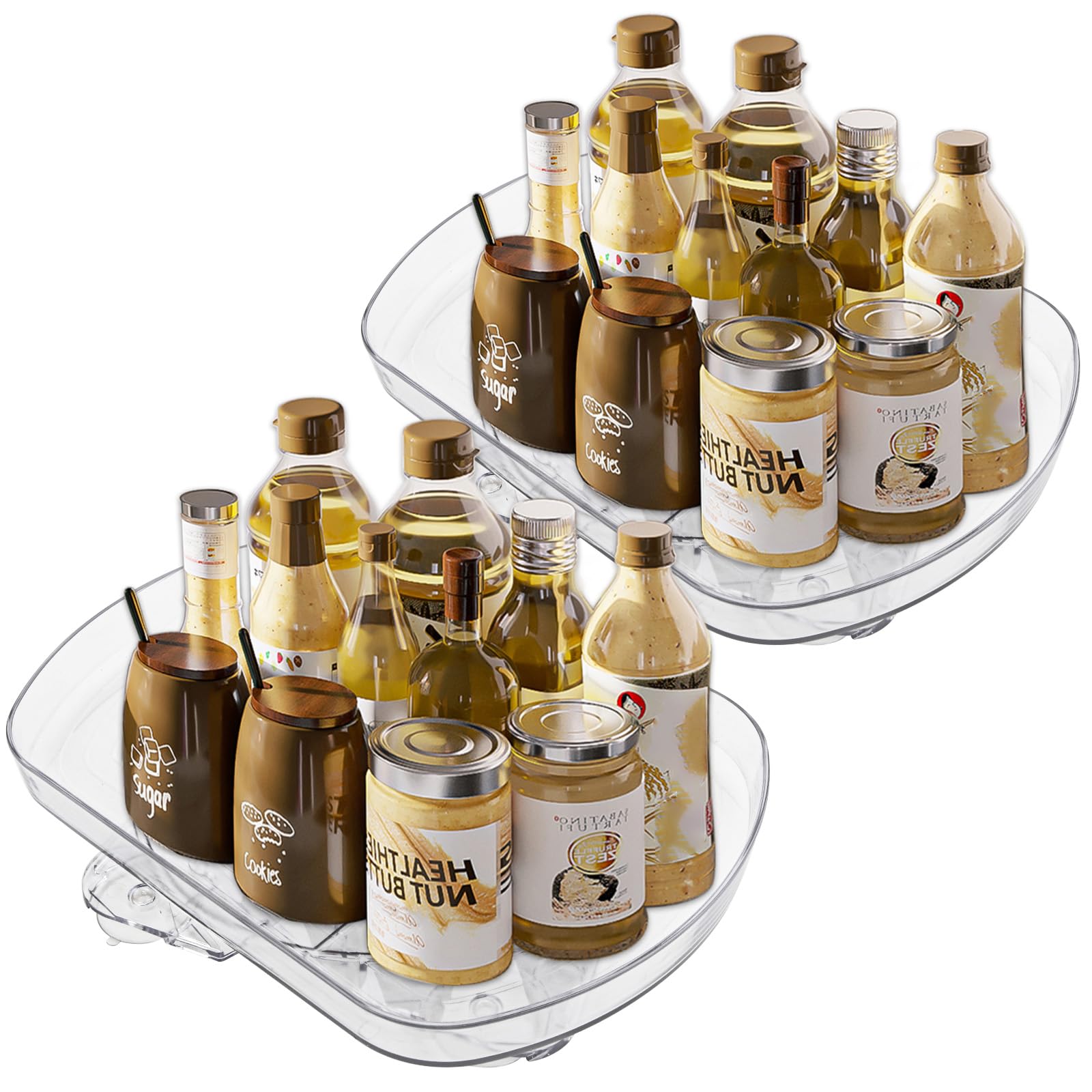 2 Pack Lazy Susan for Refrigerator, 15.7 Inch Fridge Lazy Susan Organizer, Clear Rectangular Lazy Susan Turntable for Refrigerator Organizers and Storage, Kitchen and Cabinet