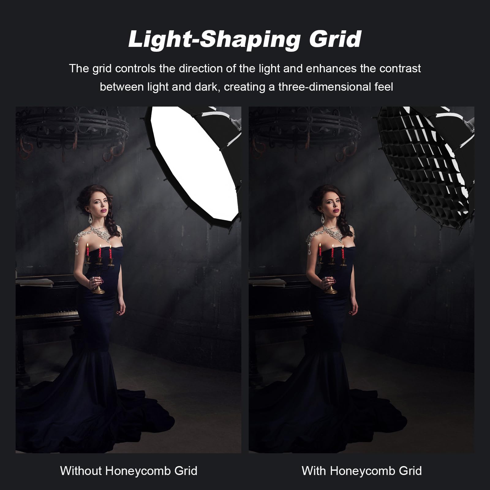 Soonpho 60cm/23.6inch Grand Angle Softbox Parabolique Quick Release Softbox,Photography Studio Silver Wide Angle Soft Box pour Bowens Mount MonoLight et Flash pour GODOX pour Neewer pour Aputure