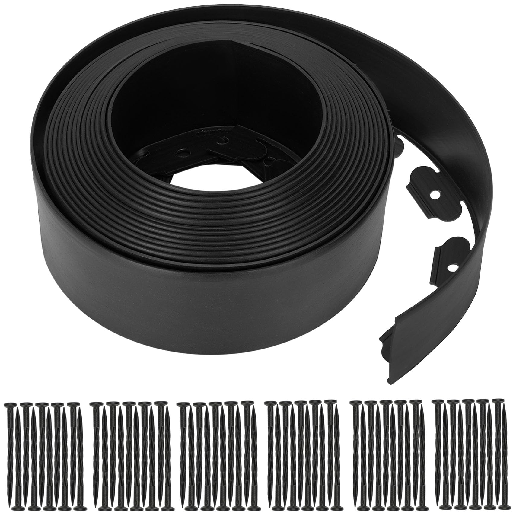 Bordure de jardin en polyéthylène anti-creusement, 10,2 cm de haut, 20 m, pour aménagement paysager, jardin, pelouse, parterres de fleurs avec 60 pointes (noir)