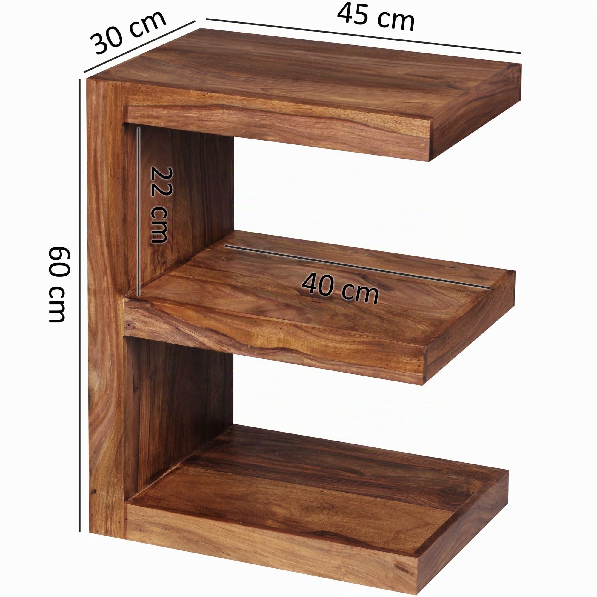 FineBuy Beistelltisch E Cube 45x30x60 cm Sheesham Massivholz Braun