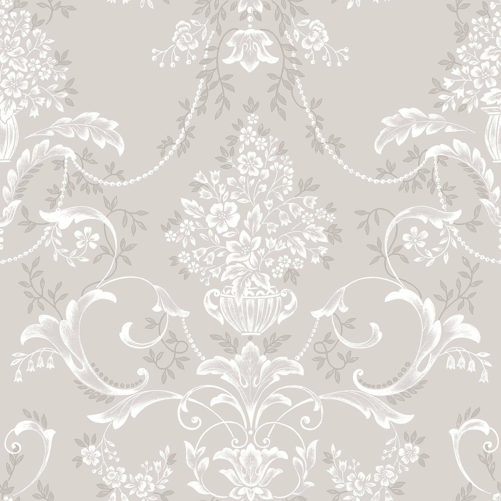 Rasch Amelie Damask Vintage Style Wallpaper for Bedroom, Hallway, Living Room, Library Room Wallcoverings Light Grey 260253