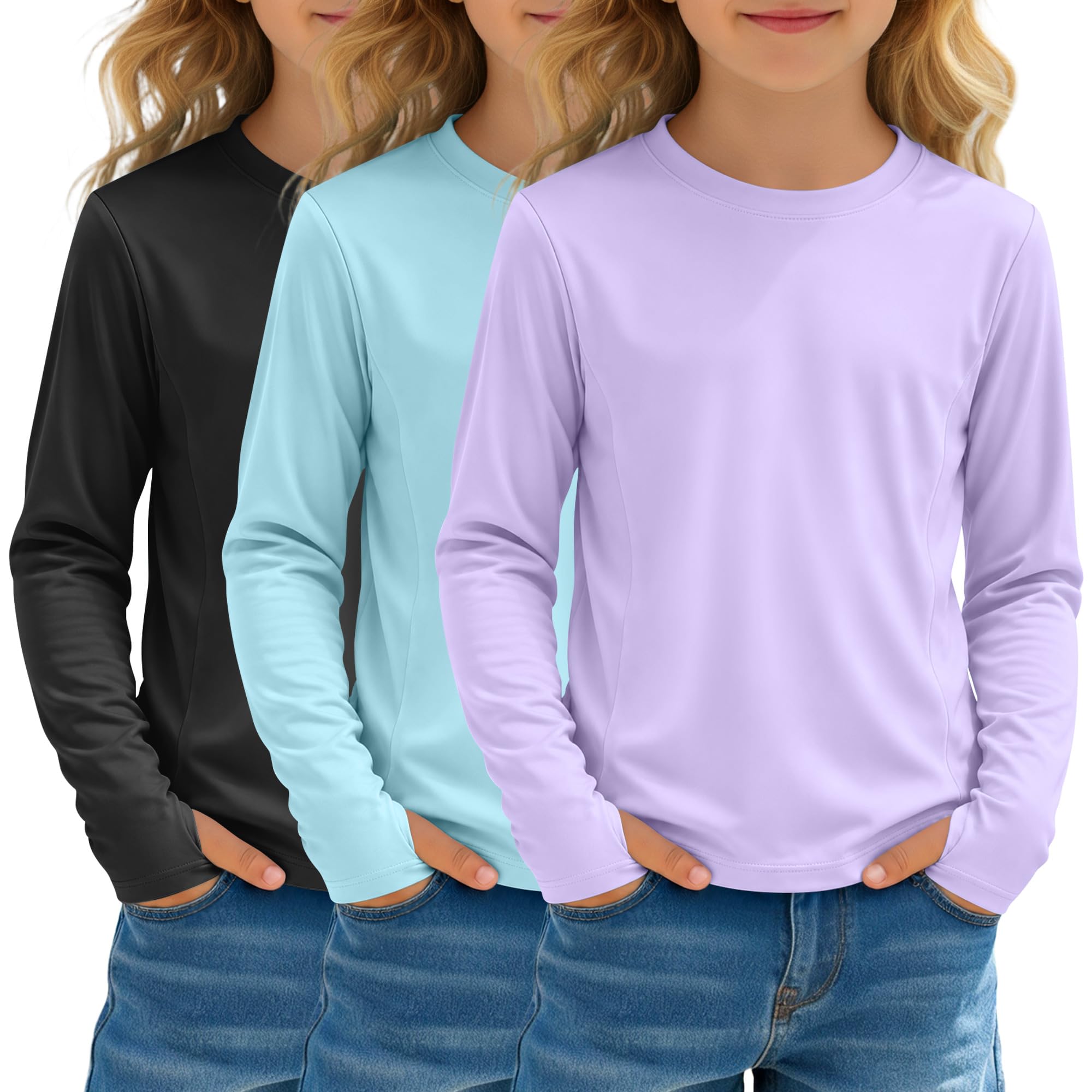 3 Pack Girls' UPF 50+ Rash Guard