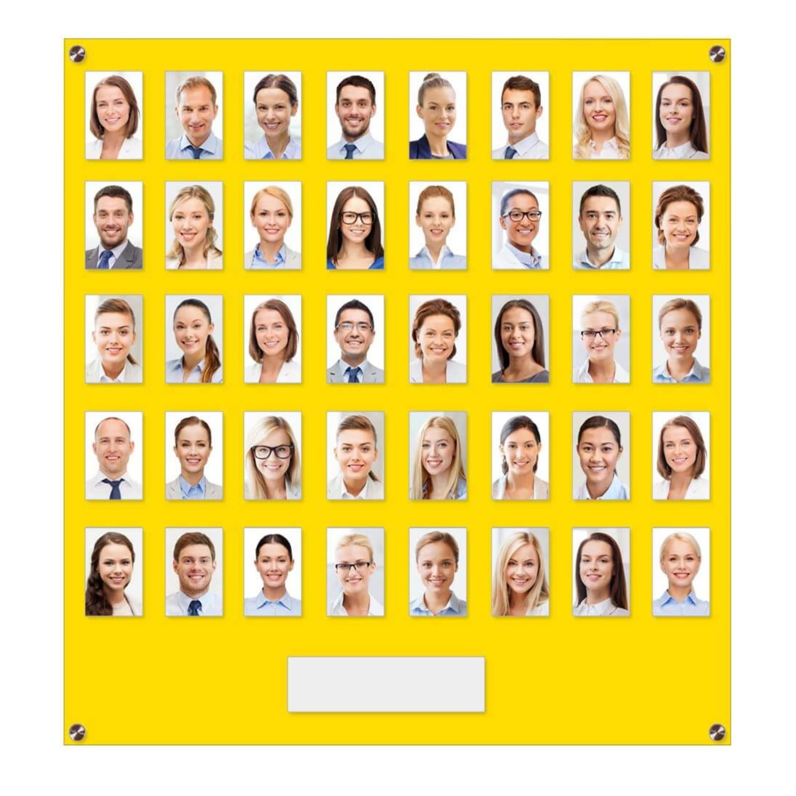 Get Acrylic Photo Frames - Yellow 40 Pocket Image Staff, Student, Employee Display Board With Pocket Header. 605mm Height x 616mm Width (60.5cm x 61.6cm)