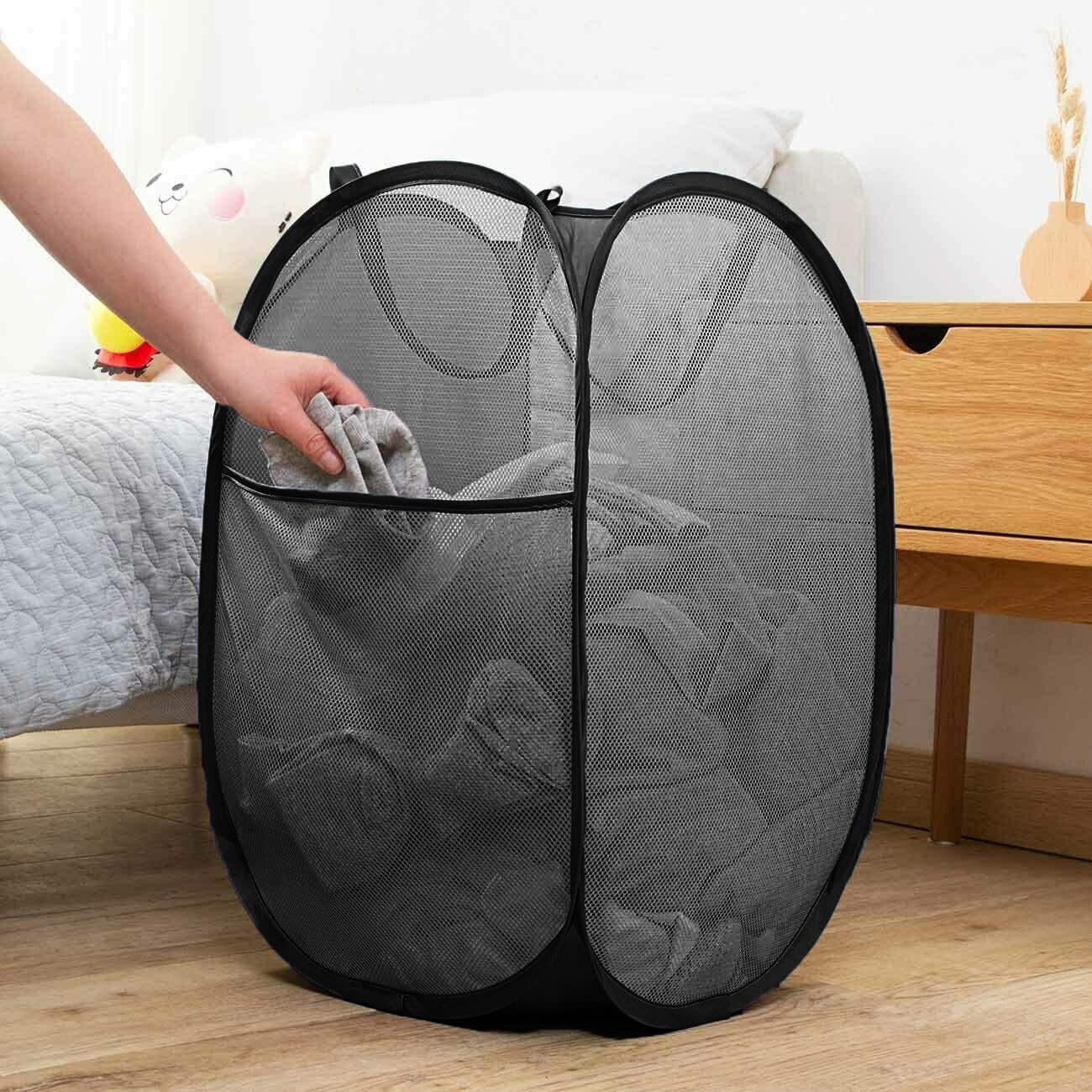 Cesto portabiancheria pop-up in rete con manici portatili e durevoli, cesto portabiancheria pieghevole per la conservazione dei vestiti, per la camera dei bambini, il dormitorio universitario o