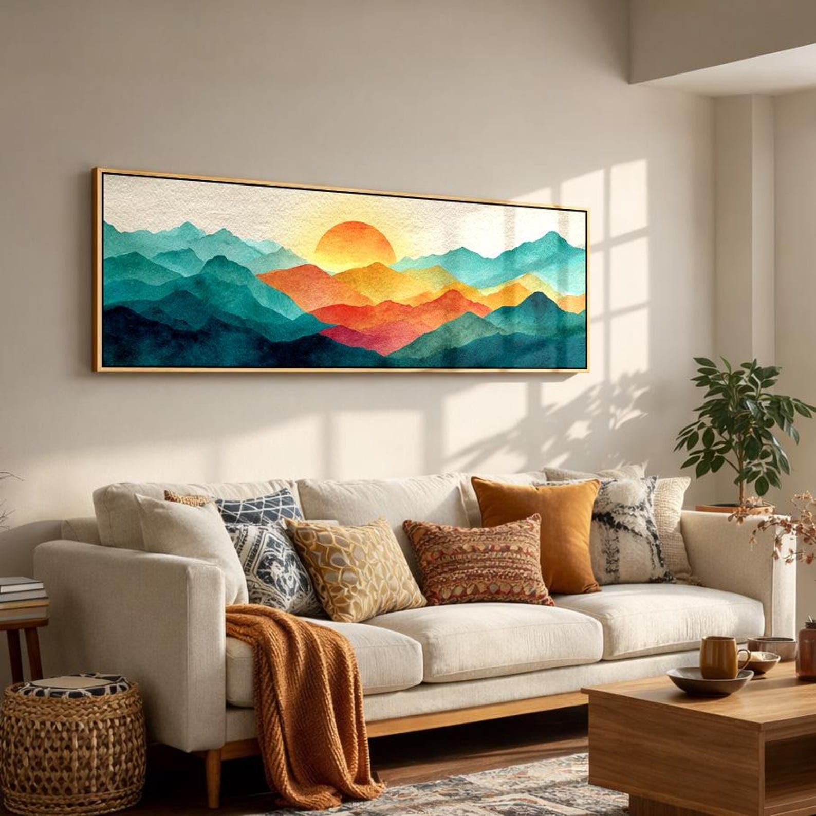 YUSUZHU Quadro su tela orizzontale lungo, stampa da parete stretta, poster paesaggistico incorniciato, decorazione incorniciata ampia per ufficio, corridoio o stanza (20x60 cm/cornice interna)