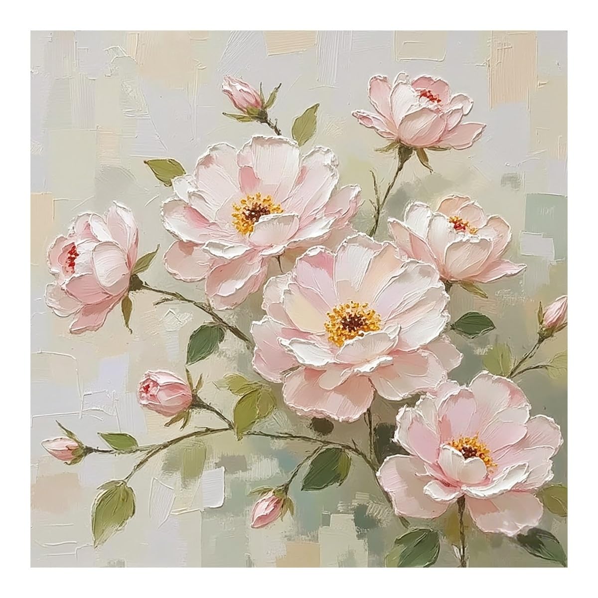 LCDIUDIU Pink Bloom Peony Flower Wall Art Unframed Hand Painted Textured Flower Plant Canvas Painting Abstract Modern Aesthetic Artwork for Living Room Bedroom Home 60X60Cm(24X24Inch)