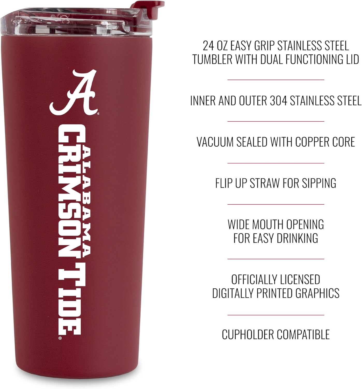 Rico Industries NCAA 24oz Stainless Steel Tumbler with Lid and Dual Functioning Lid (Sip or Use Straw) - Image 7