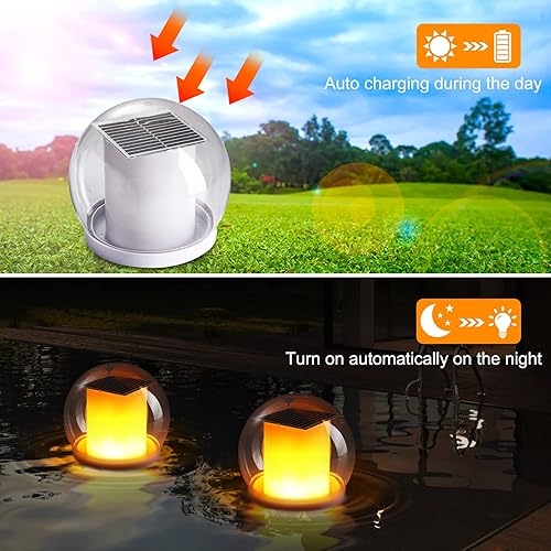 Miniatura 2 de Luces flotantes para piscina, luces LED de llama LED con energía solar parpadeantes con control remoto para piscina, IP68, impermeable, para