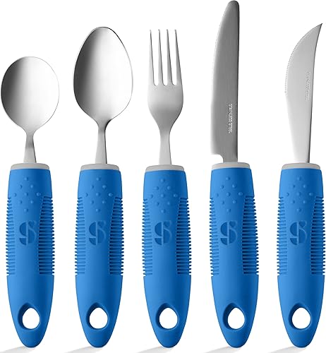 Special Supplies Utensilios adaptativos (juego de cocina de 5 piezas) anchos, sin peso, asas antideslizantes para temblores de manos, artritis,