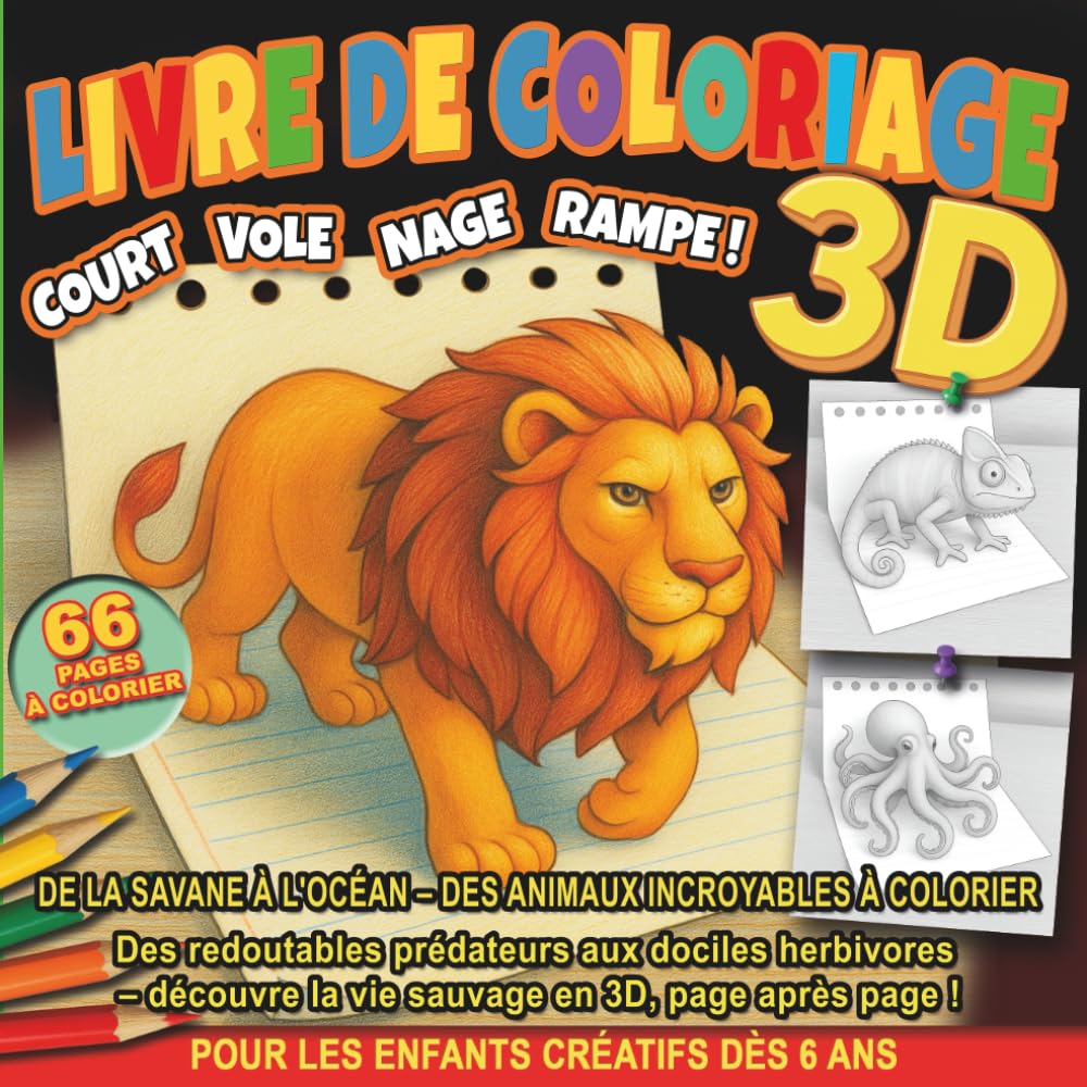 Livre De Coloriage 3D : Court Vole Nage Rampe: De la Savane à l'Océan – Des Animaux Incroyables à Colorier. Des redoutables prédateurs aux dociles ... Première Collection de Coloriage en Relief)