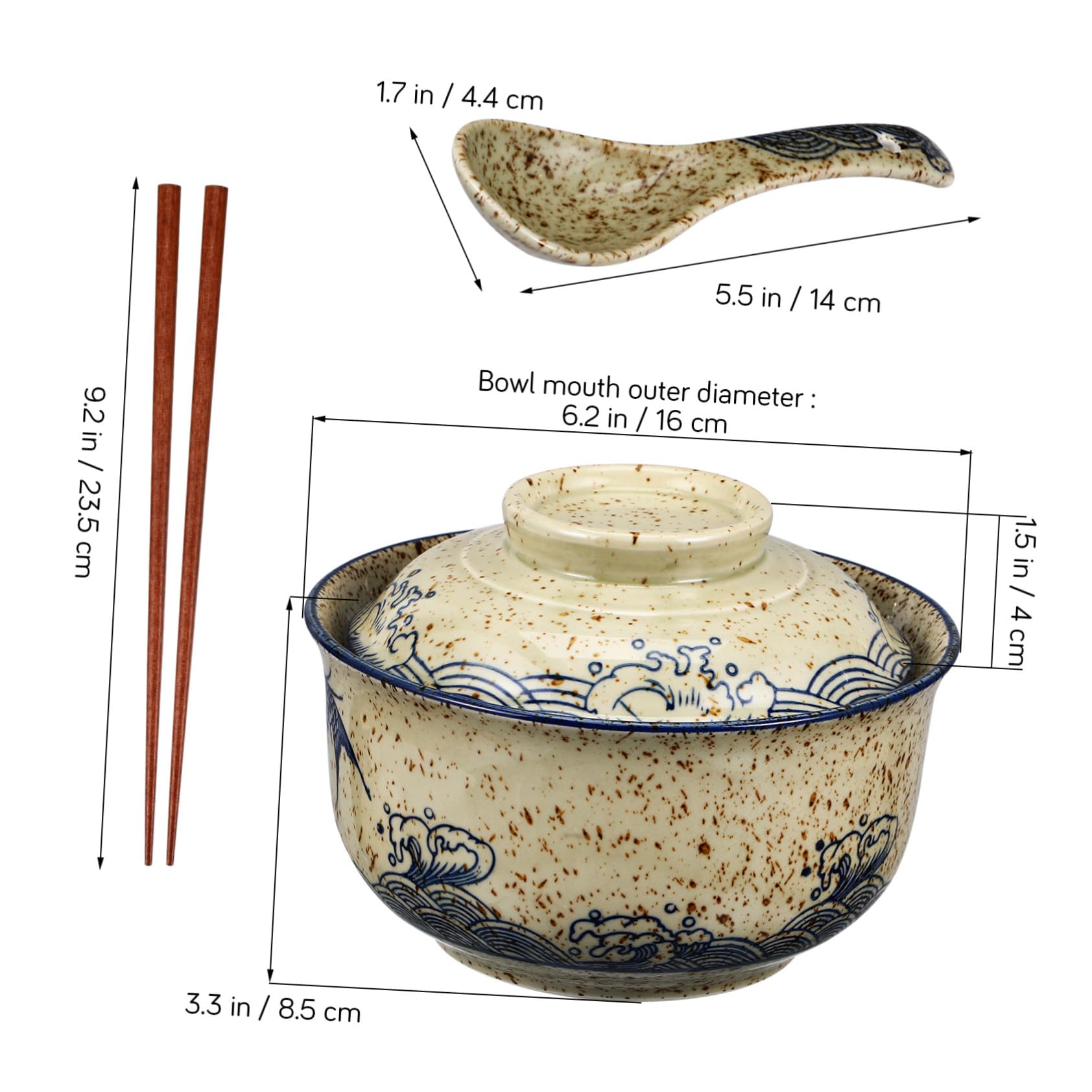 Alipis Keramik-ramen-schüssel-set Servierschüssel Mit Deckel Instant-nudelschüssel Für Suppen Essstäbchen Und Löffel Enthalten