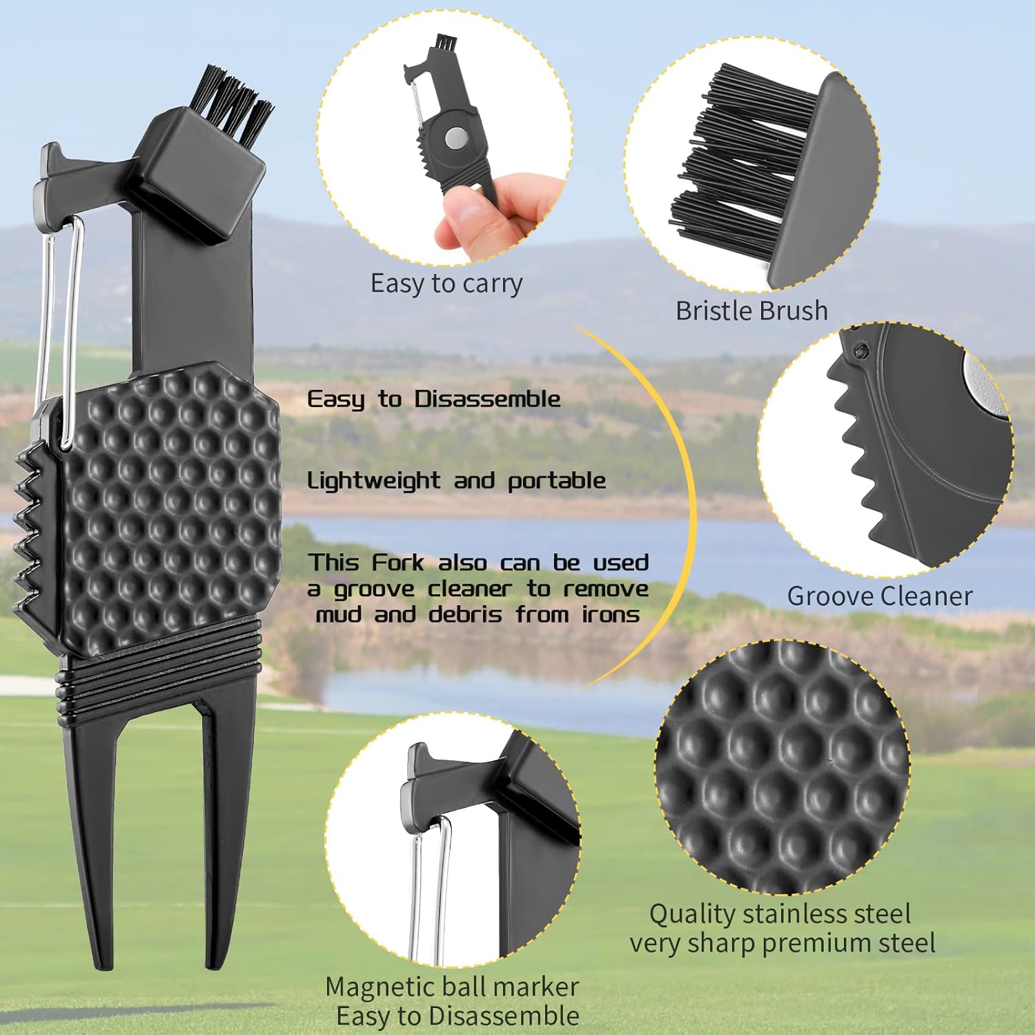 review 4 Pieces Golf Divot Repair Tool Golf Club Scrub Brush 5 in 1 Multipurpose Golf Tool Magnetic Ball Marker Golf Club Holder Groove Cleaner Waist Clip for Golf Accessory Tool Men Women Outdoor Sports