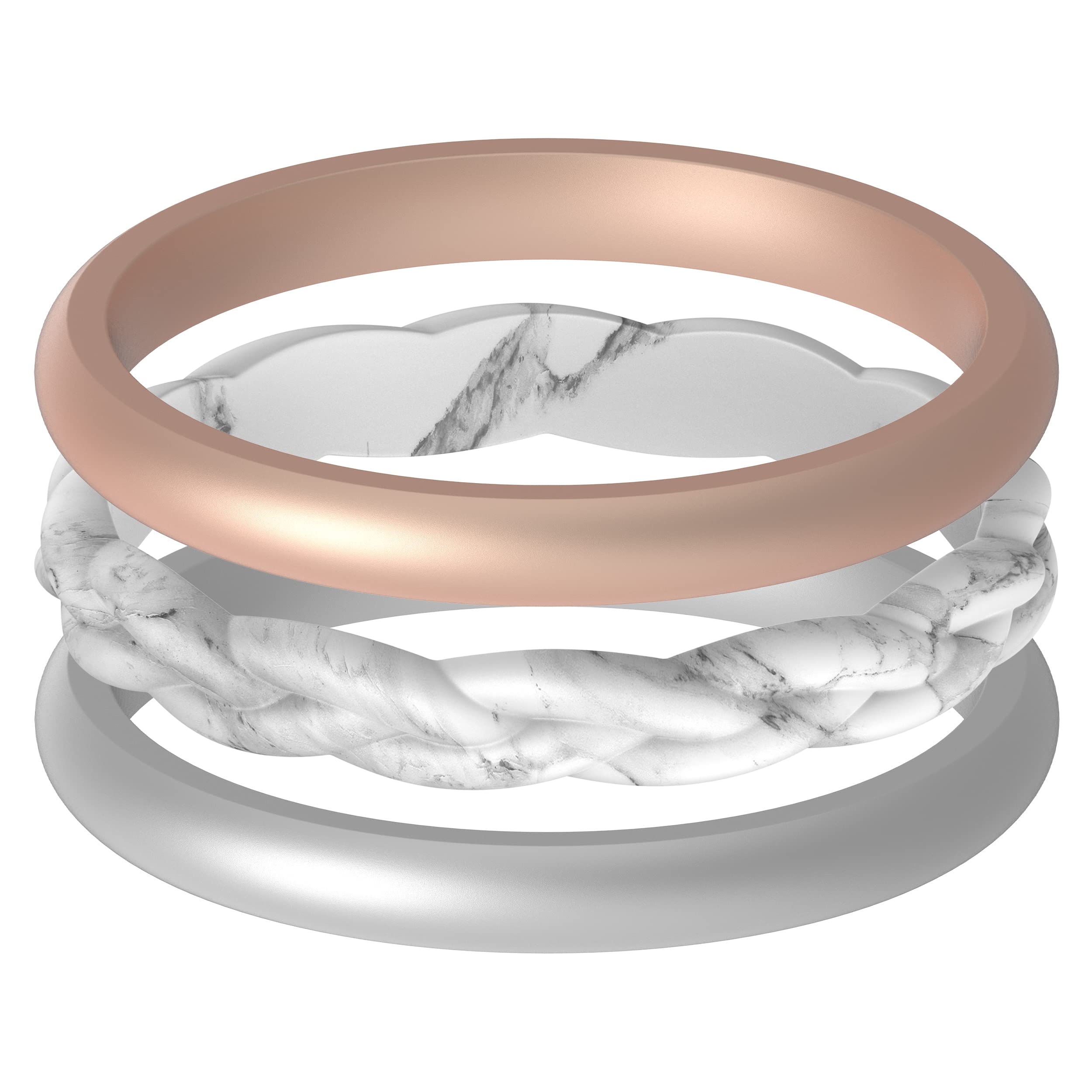 ThunderFit Women Silicone Wedding Bands - Stackable Rings Pack (Set of 3) - Unique Designs