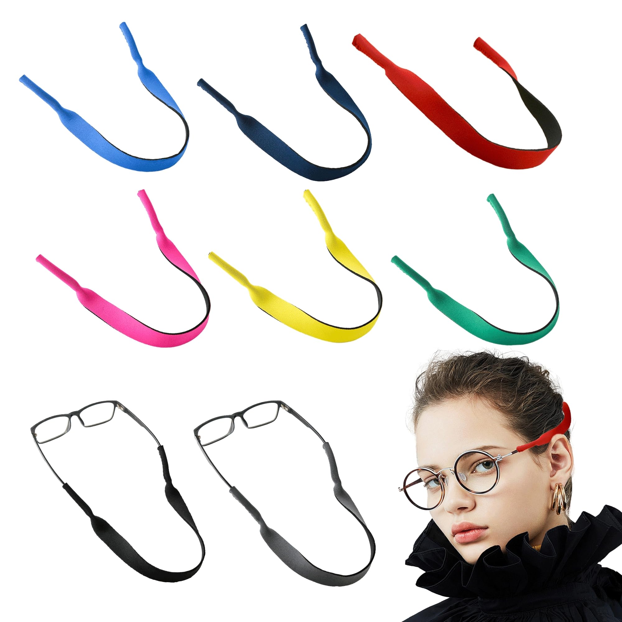 sinwec8pcs Glasses Strap Sport Elastic Float Neoprene Sunglasses Strap Safety Non Slip Soft Durable Breathable for Outdoor Running Hiking Jogging Swimming Skiing for Men Ladies Children
